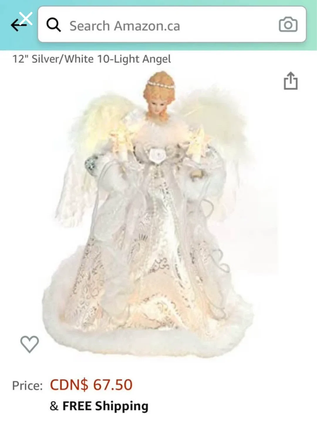 12" Silver/White Angel Tree Topper - New in Box! image indicator(2)