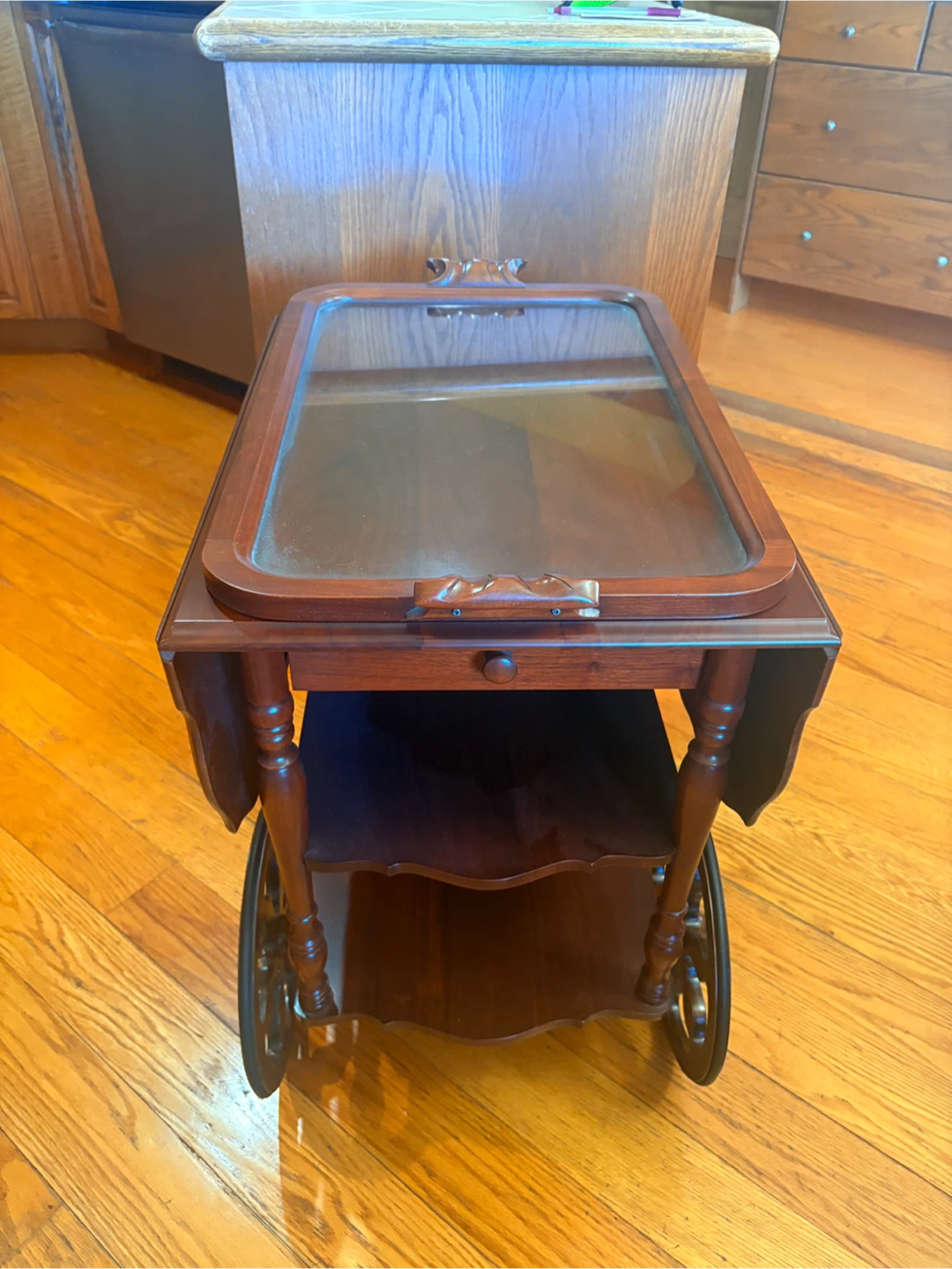 Gibbards tea cart - flaps for table - separate glass tray