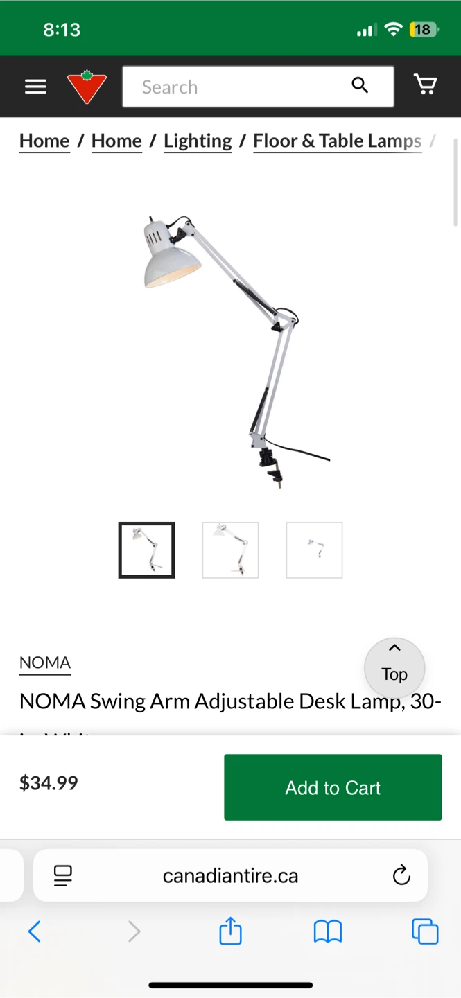 NOMA Swing Arm Adjustable Desk Lamp - White
