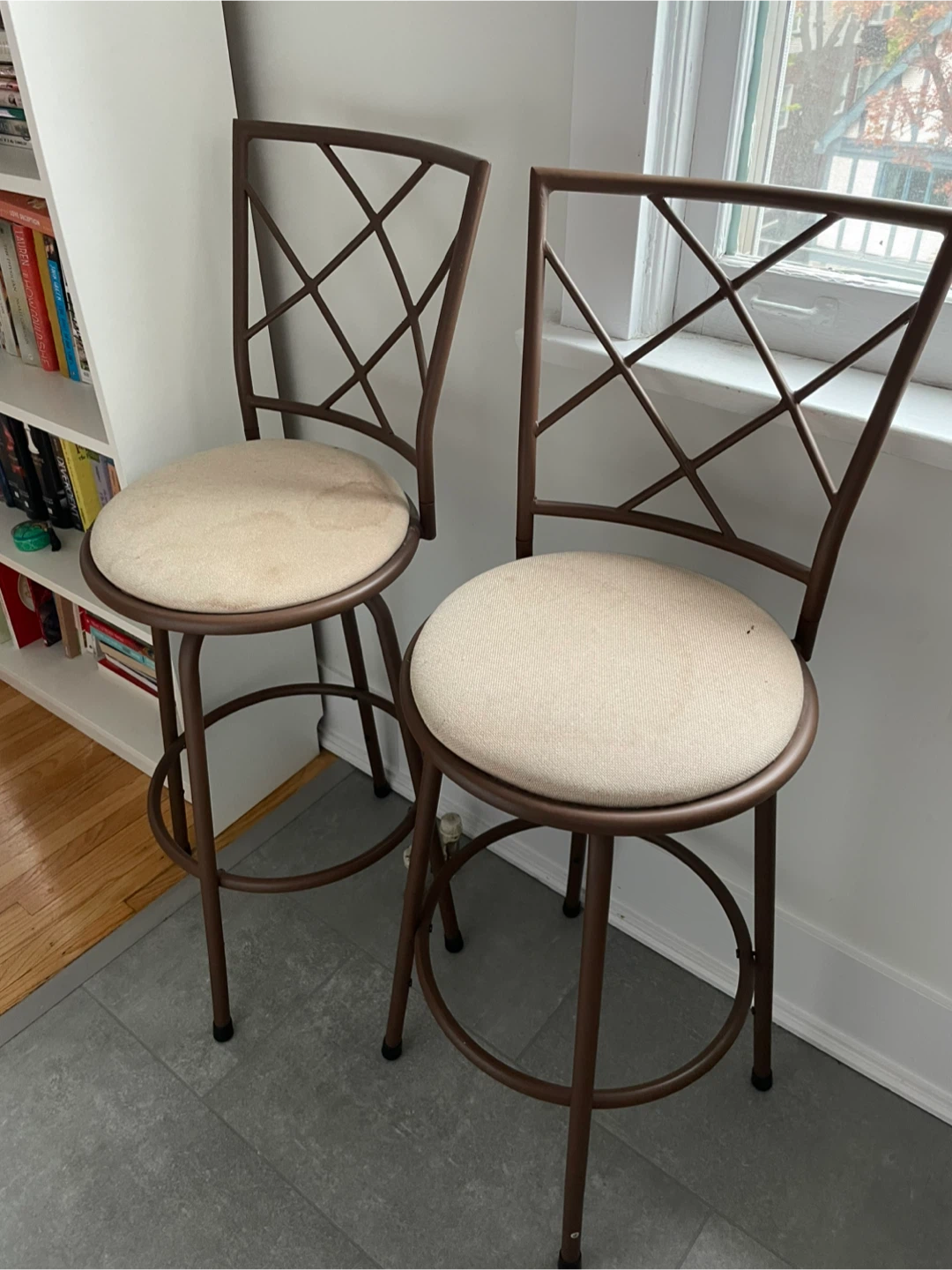 Bar Stools set of 2- Brown Metal Frame