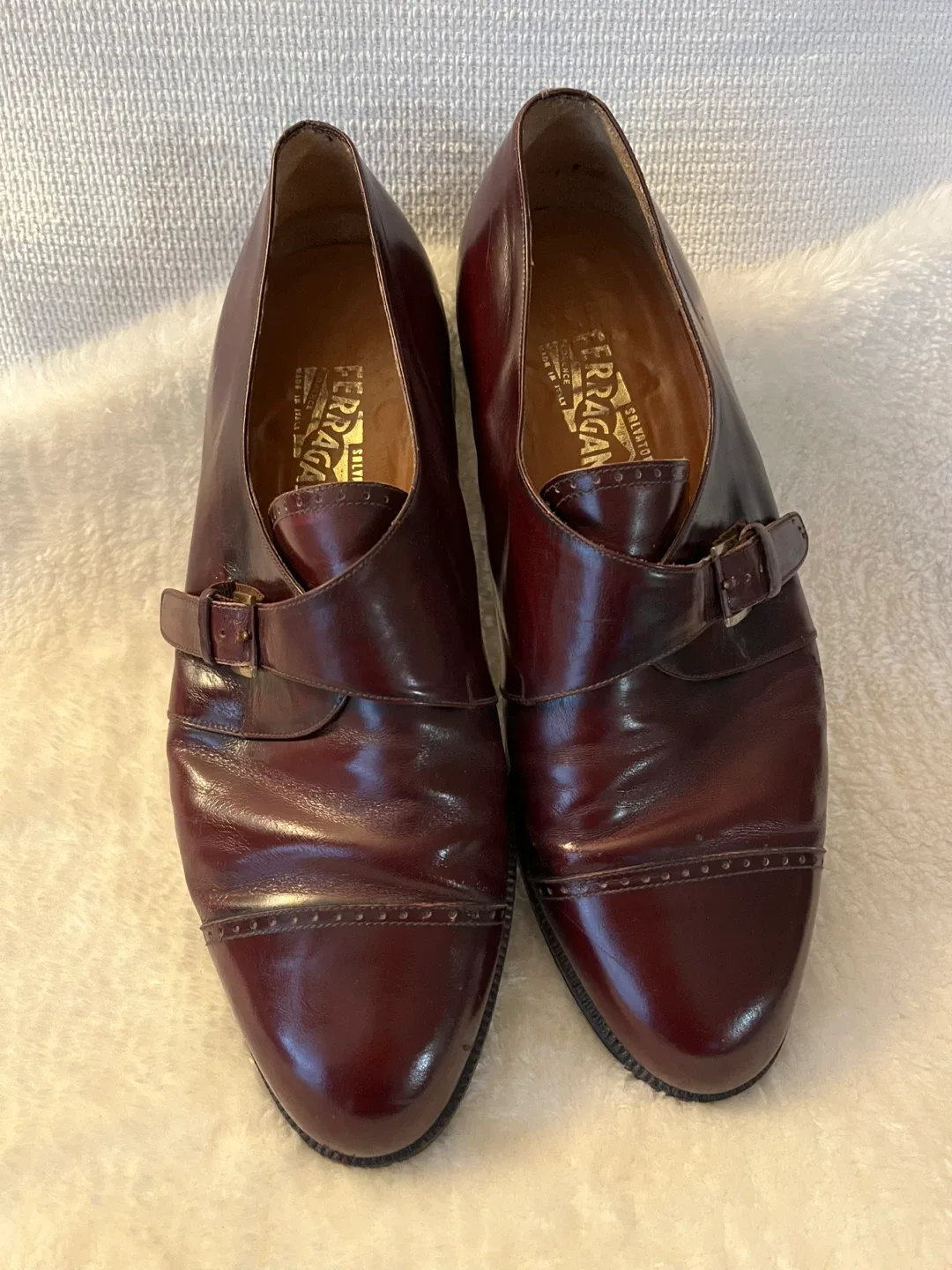 Salvatore Ferragamo Burgundy Strap Shoes - Size 11
