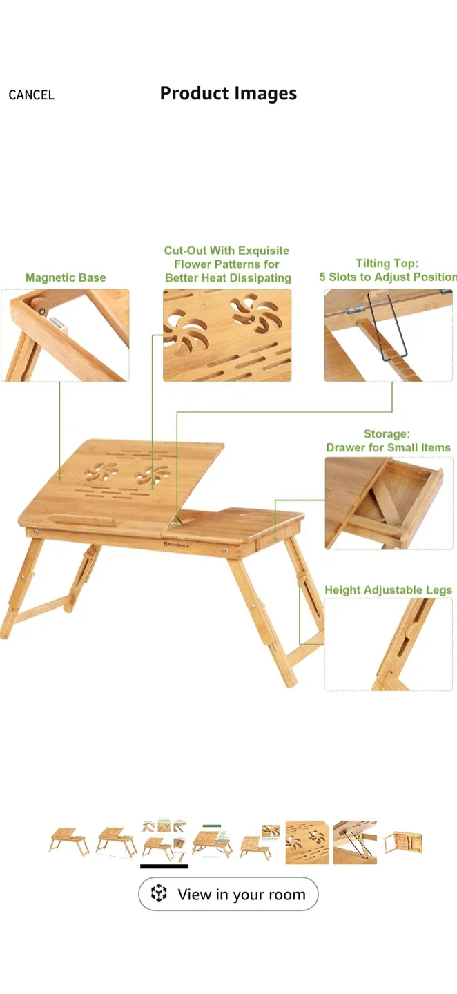 SONGMICS Adjustable/ Expandale Bamboo Laptop Desk image indicator(2)