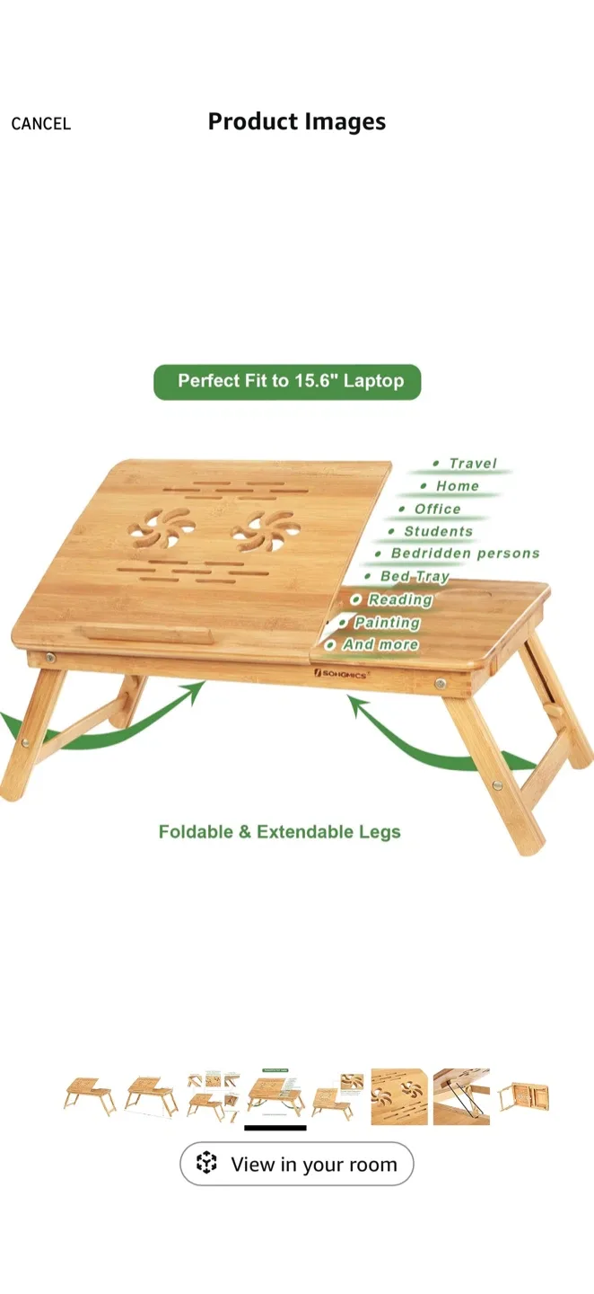 SONGMICS Adjustable/ Expandale Bamboo Laptop Desk image indicator(3)