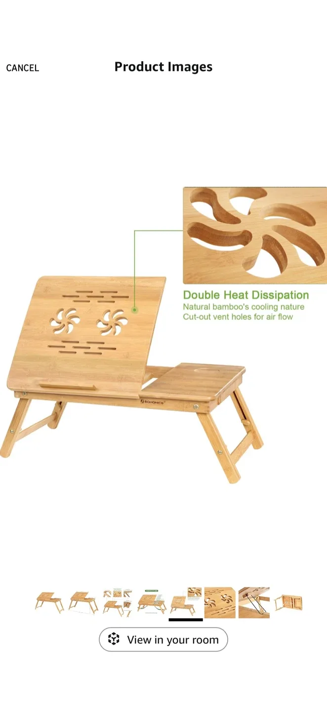 SONGMICS Adjustable/ Expandale Bamboo Laptop Desk image indicator(5)