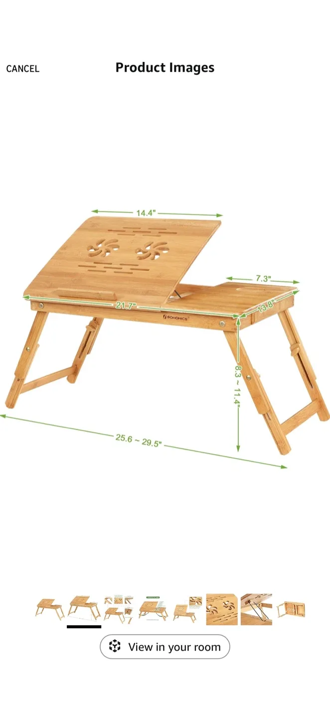 SONGMICS Adjustable/ Expandale Bamboo Laptop Desk image indicator(4)