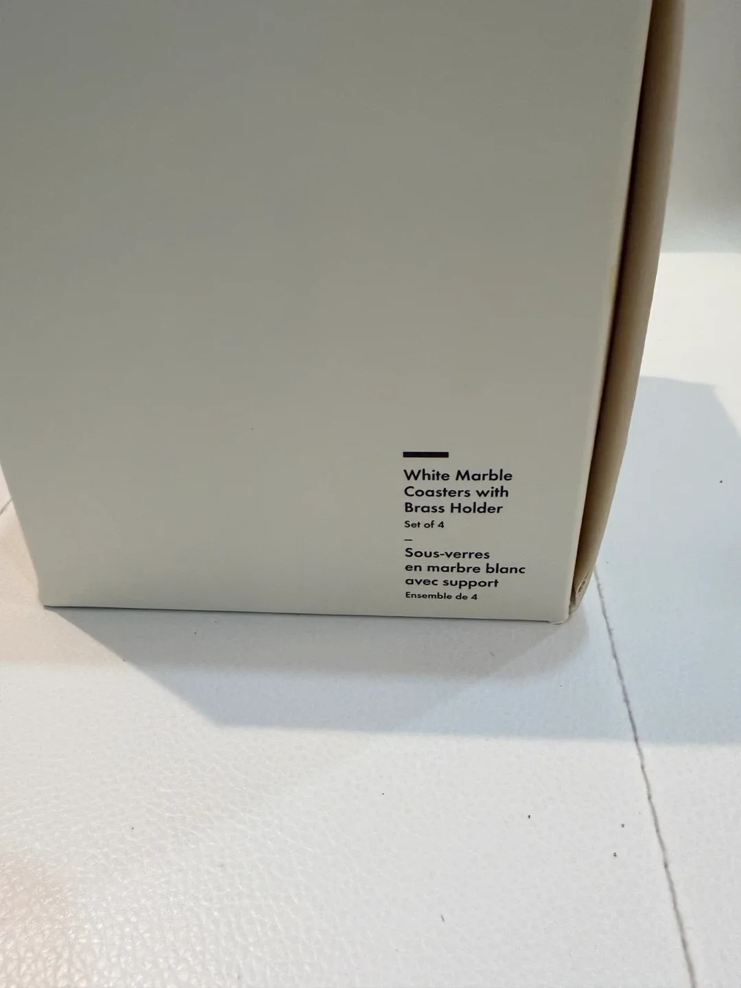 New-OUI White Marble Coasters with Brass Holder (2 boxes) image indicator(4)