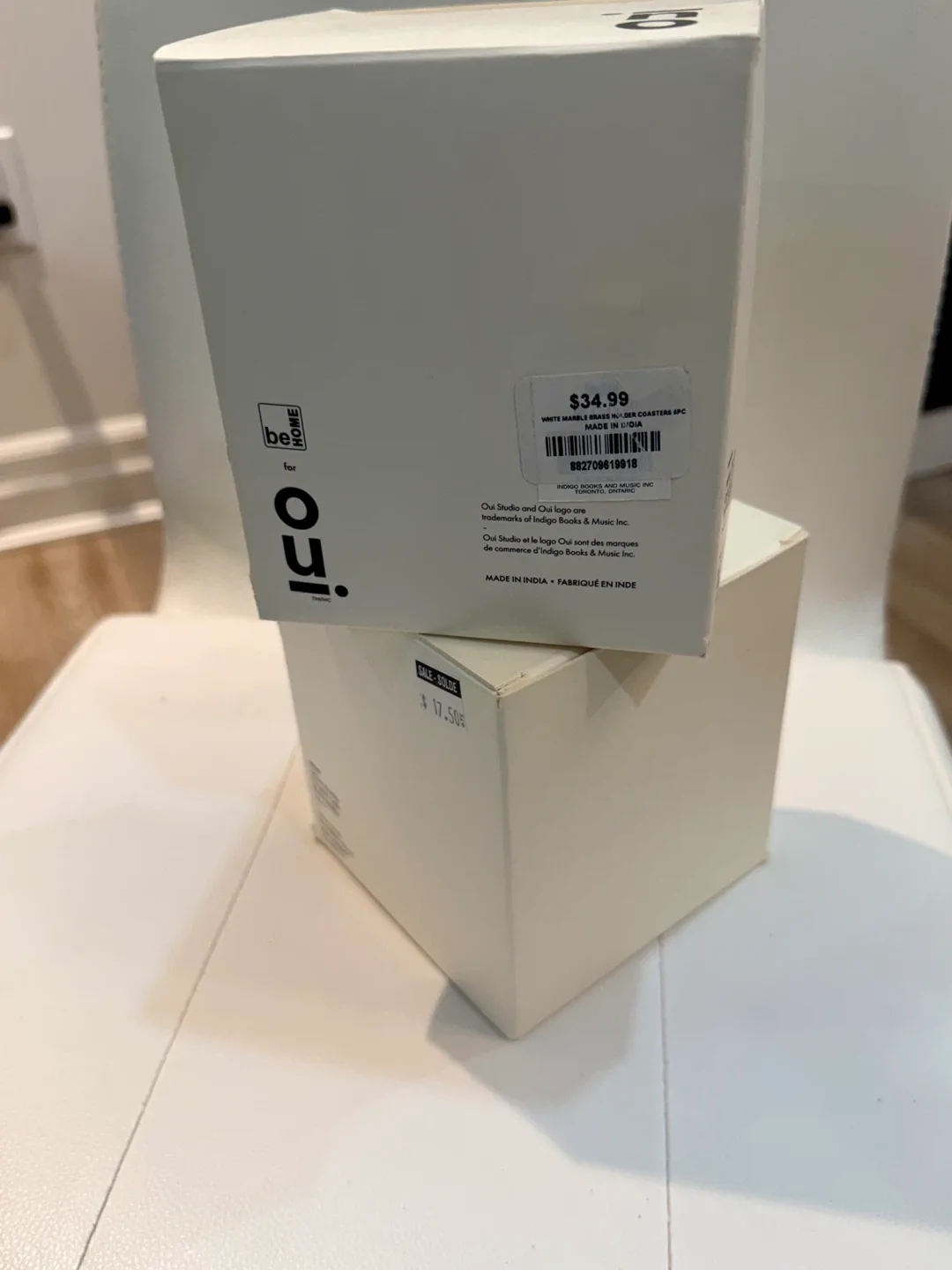 New-OUI White Marble Coasters with Brass Holder (2 boxes) image indicator(5)