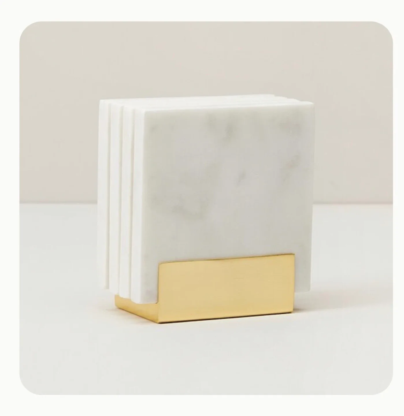 New-OUI White Marble Coasters with Brass Holder (2 boxes)