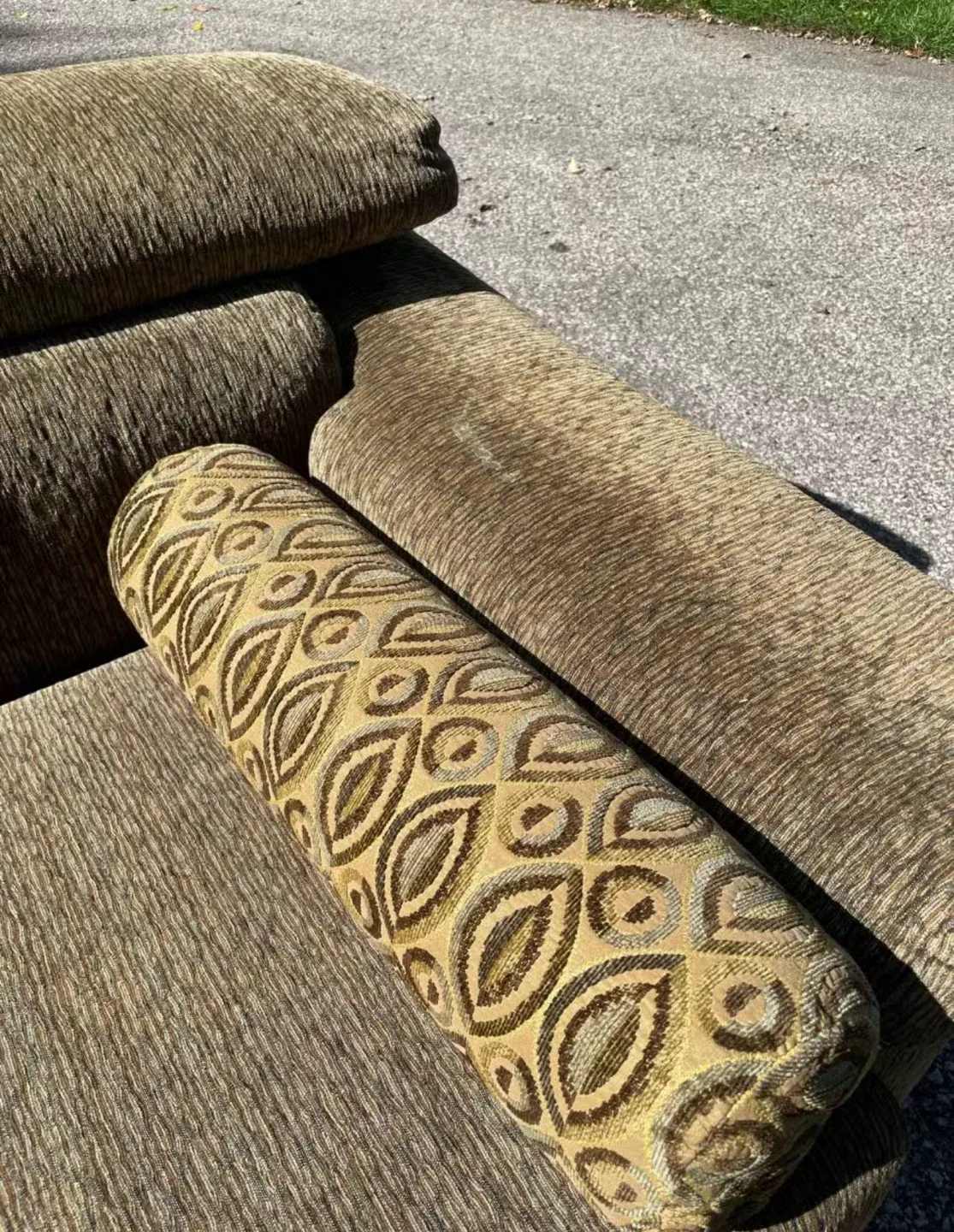 Two Olive Green Loveseat Sofa with Bolster Pillows image indicator(3)