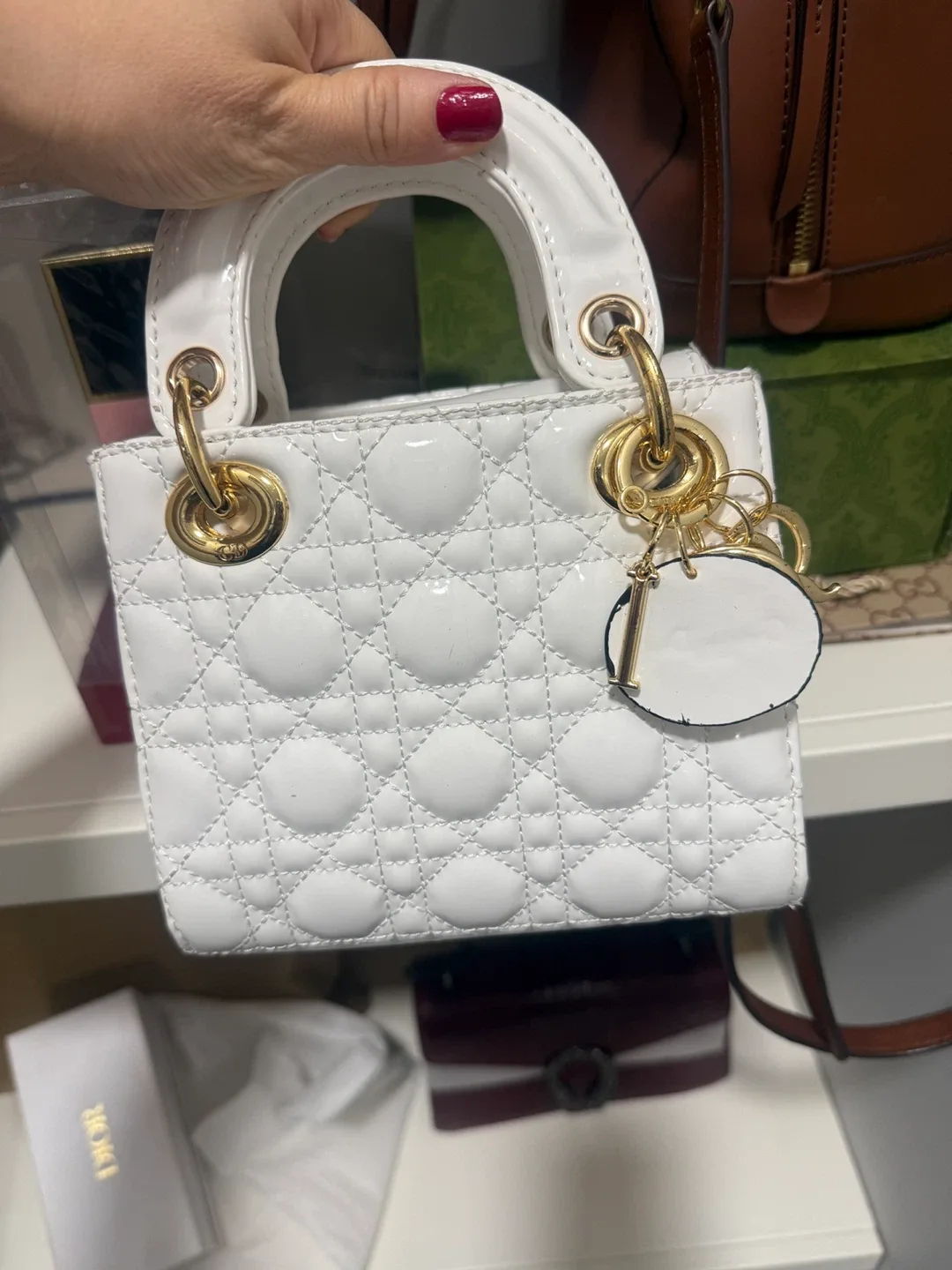 White Dior Lady Dior Mini Bag image indicator(2)