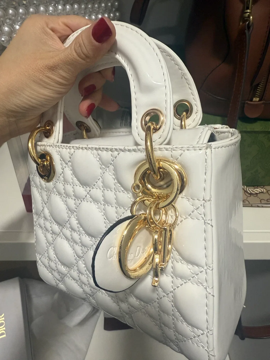 White Dior Lady Dior Mini Bag image indicator(4)