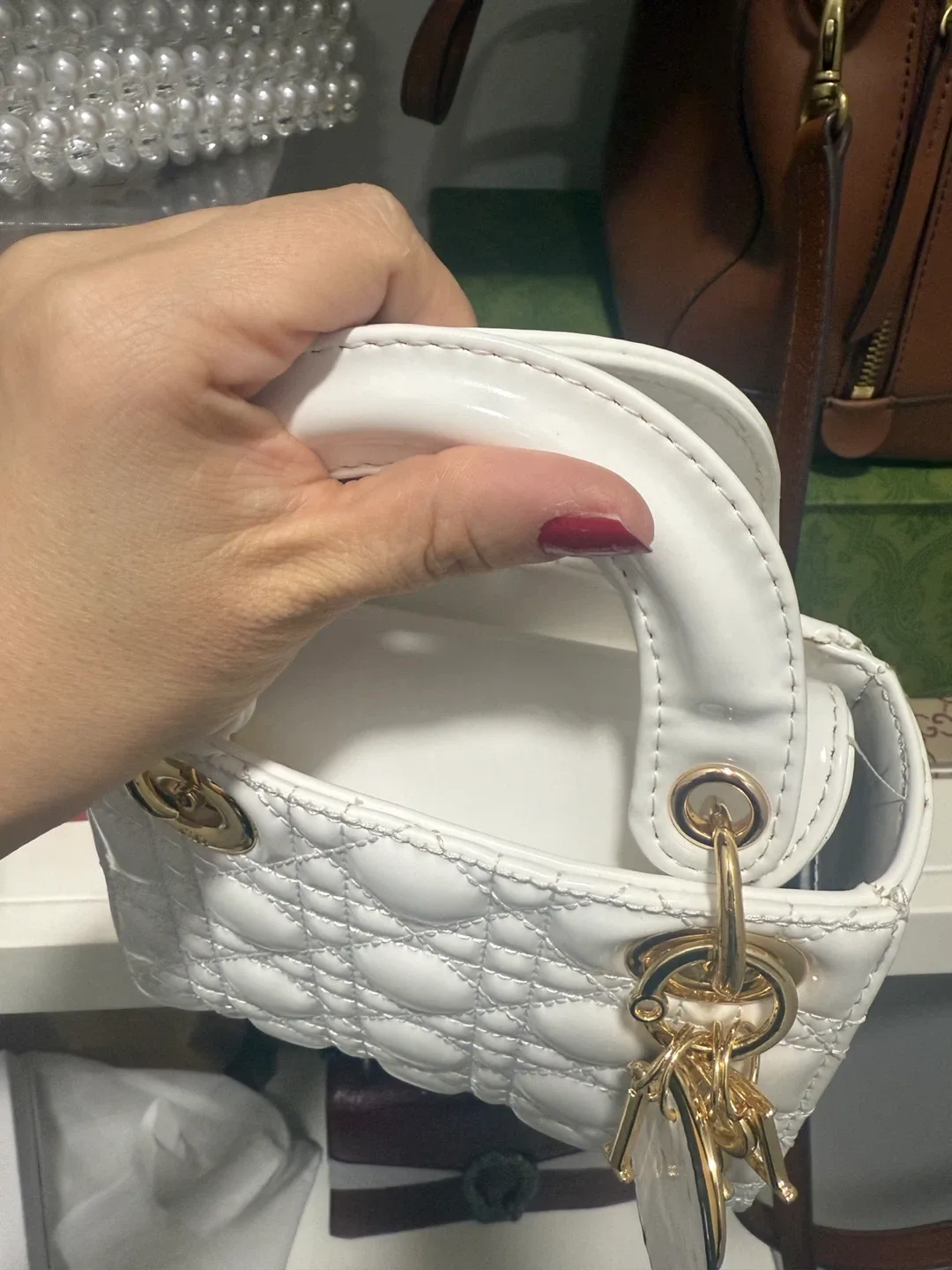 White Dior Lady Dior Mini Bag image indicator(3)