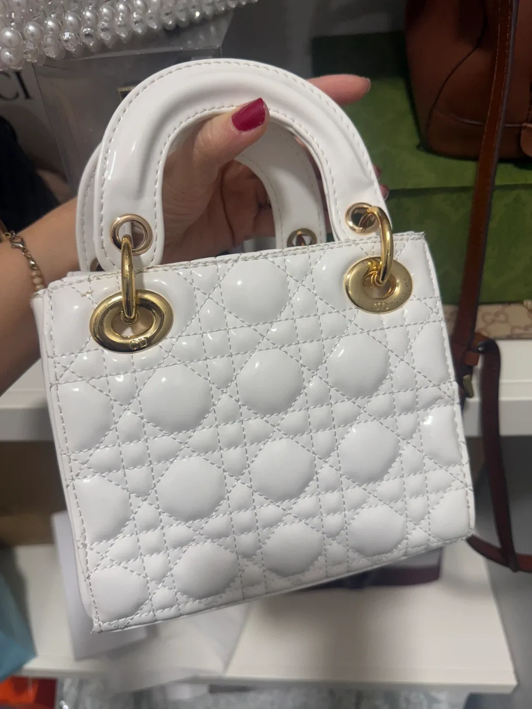 White Dior Lady Dior Mini Bag
