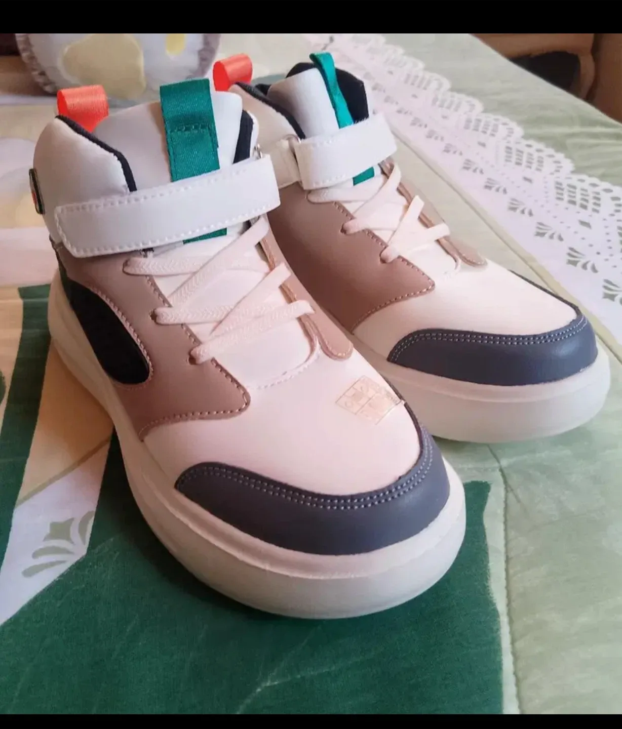 Kids' High-Top Sneakers - White, Green, & Brown