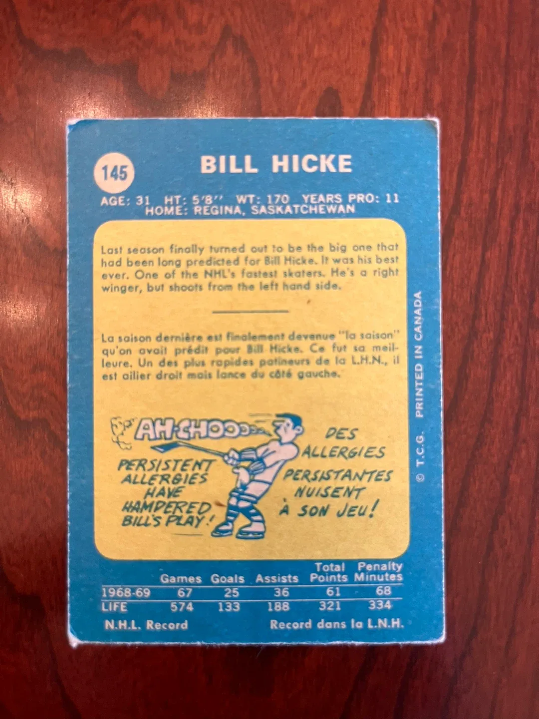 1969 O-Pee-Chee #145 Bill Hicke Golden Seals image indicator(2)