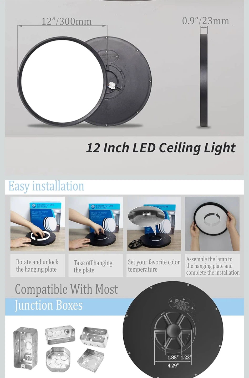6pack 12 Inch Led Flush Mount Ceiling Light, - photo 4