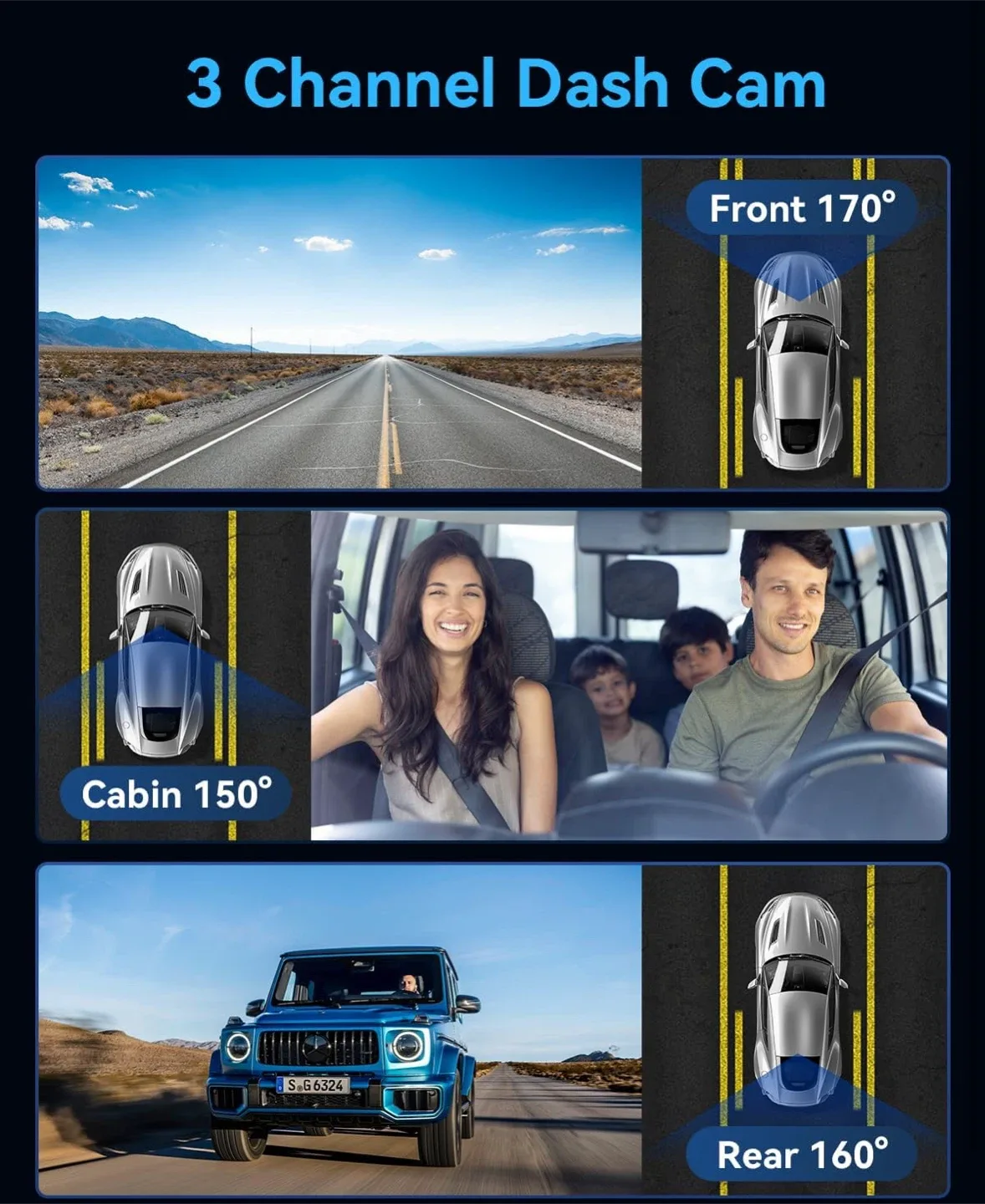 3 Channel Dash Cam - Front, Cabin, Rear image indicator(2)