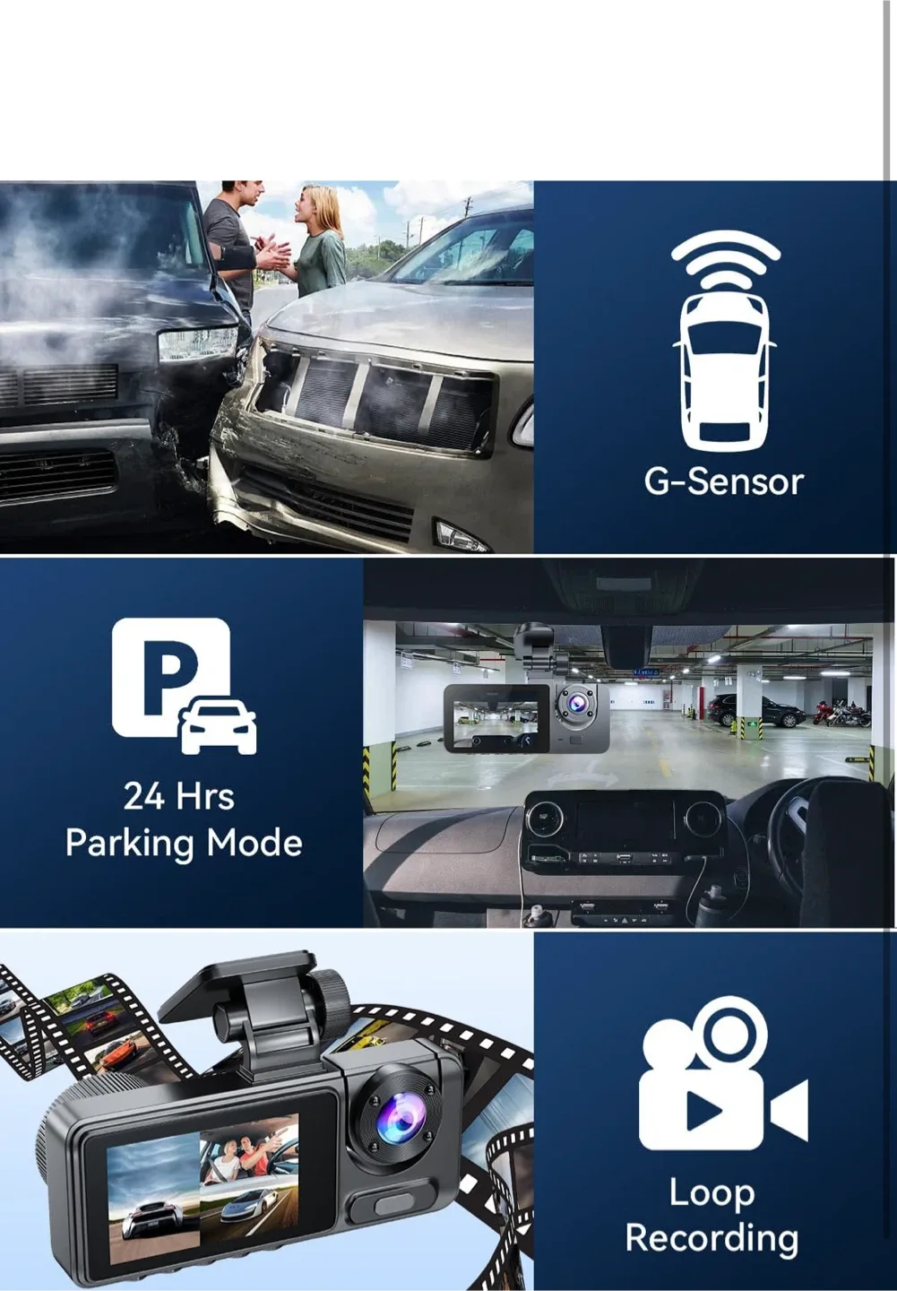 3 Channel Dash Cam - Front, Cabin, Rear image indicator(3)