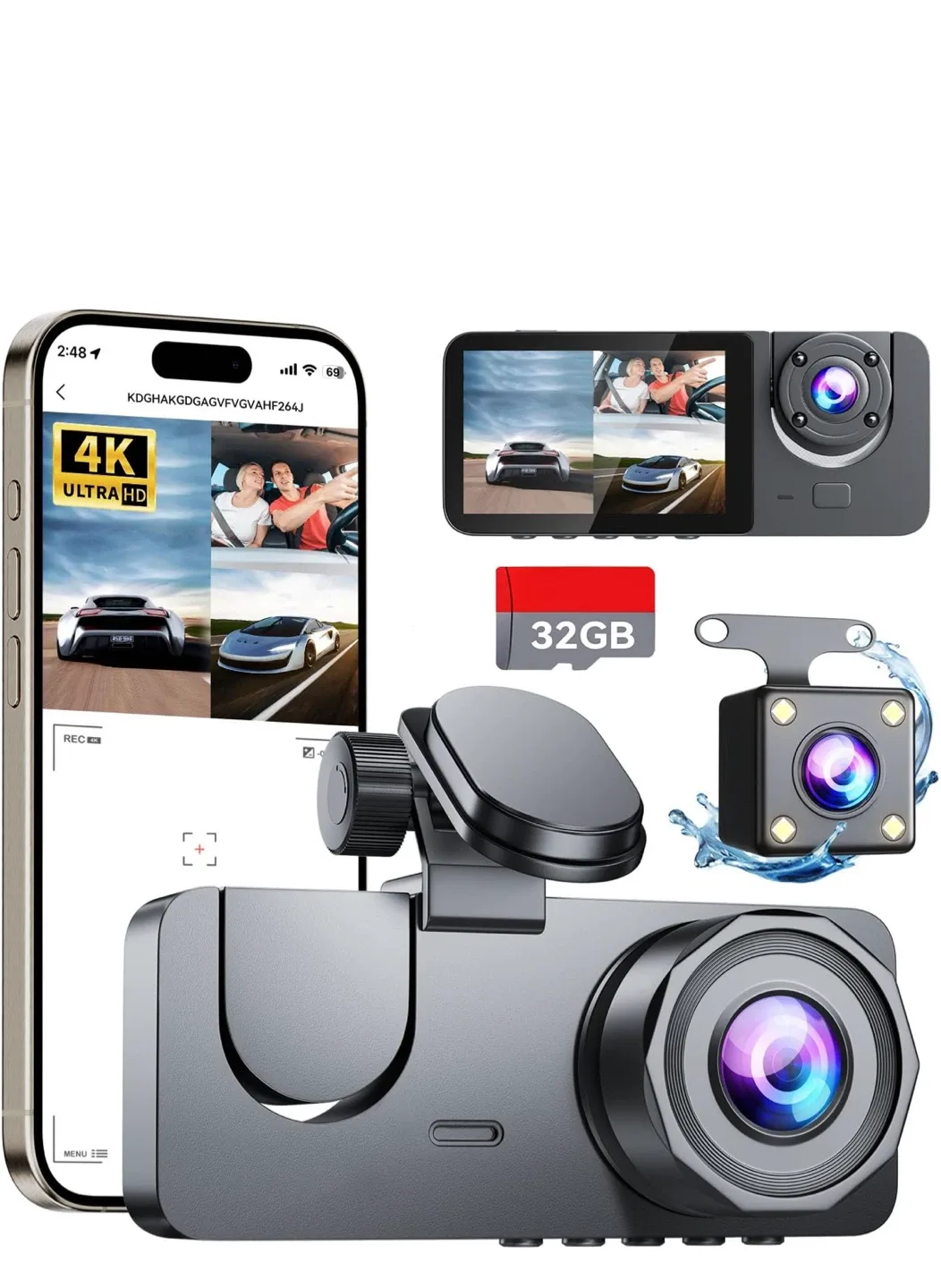 3 Channel Dash Cam - Front, Cabin, Rear