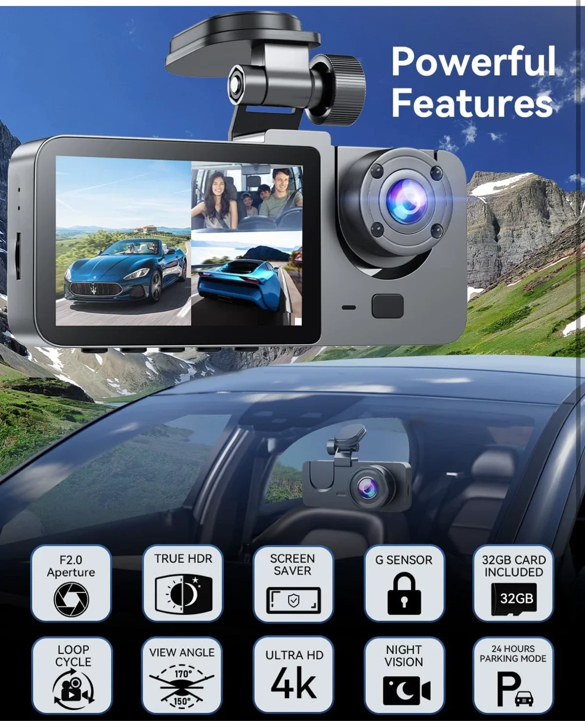 3 Channel Dash Cam - Front, Cabin, Rear image indicator(6)