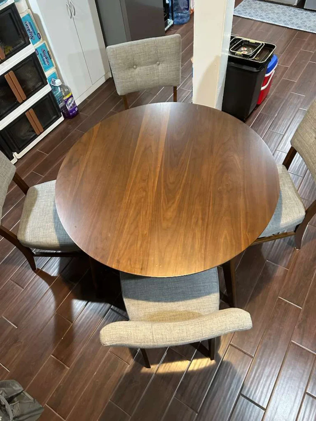 Round Dining Table with 4 Chairs - Wood & Gray