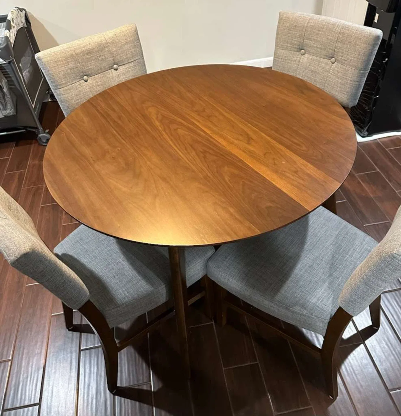 Round Dining Table with 4 Chairs - Wood & Gray image indicator(3)