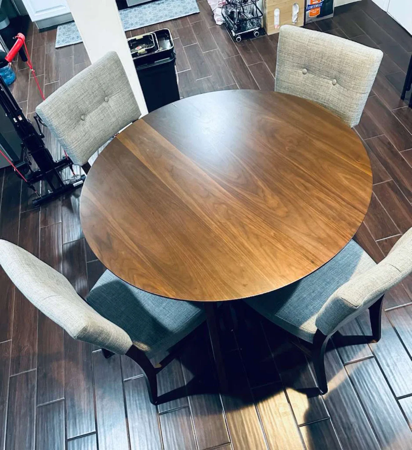 Round Dining Table with 4 Chairs - Wood & Gray image indicator(8)