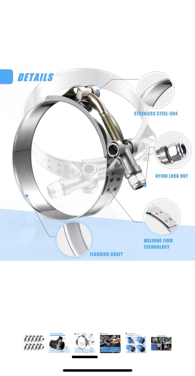 10-Pack T Bolt Hose Clamp 36-44mm (1.42"-1.73") image indicator(3)