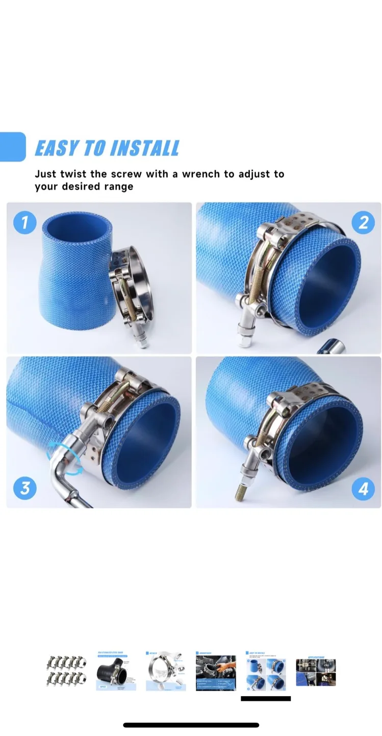 10-Pack T Bolt Hose Clamp 36-44mm (1.42"-1.73") image indicator(5)