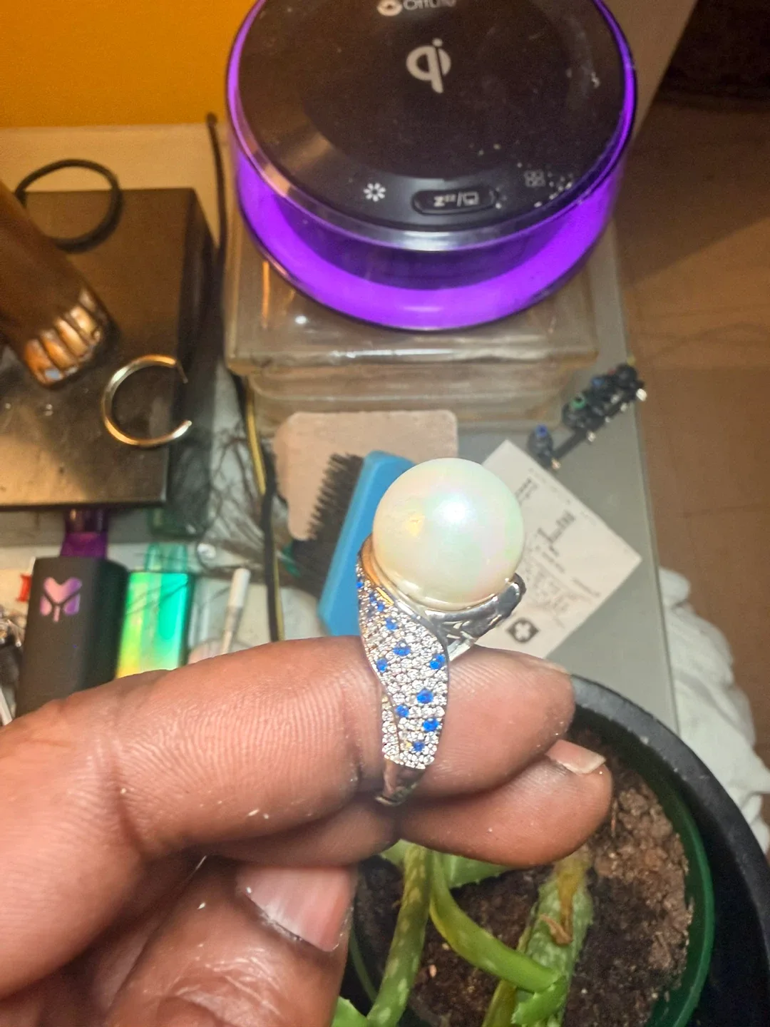 Platinum South Sea Pearl (BIG) Sapphire Ring PT950