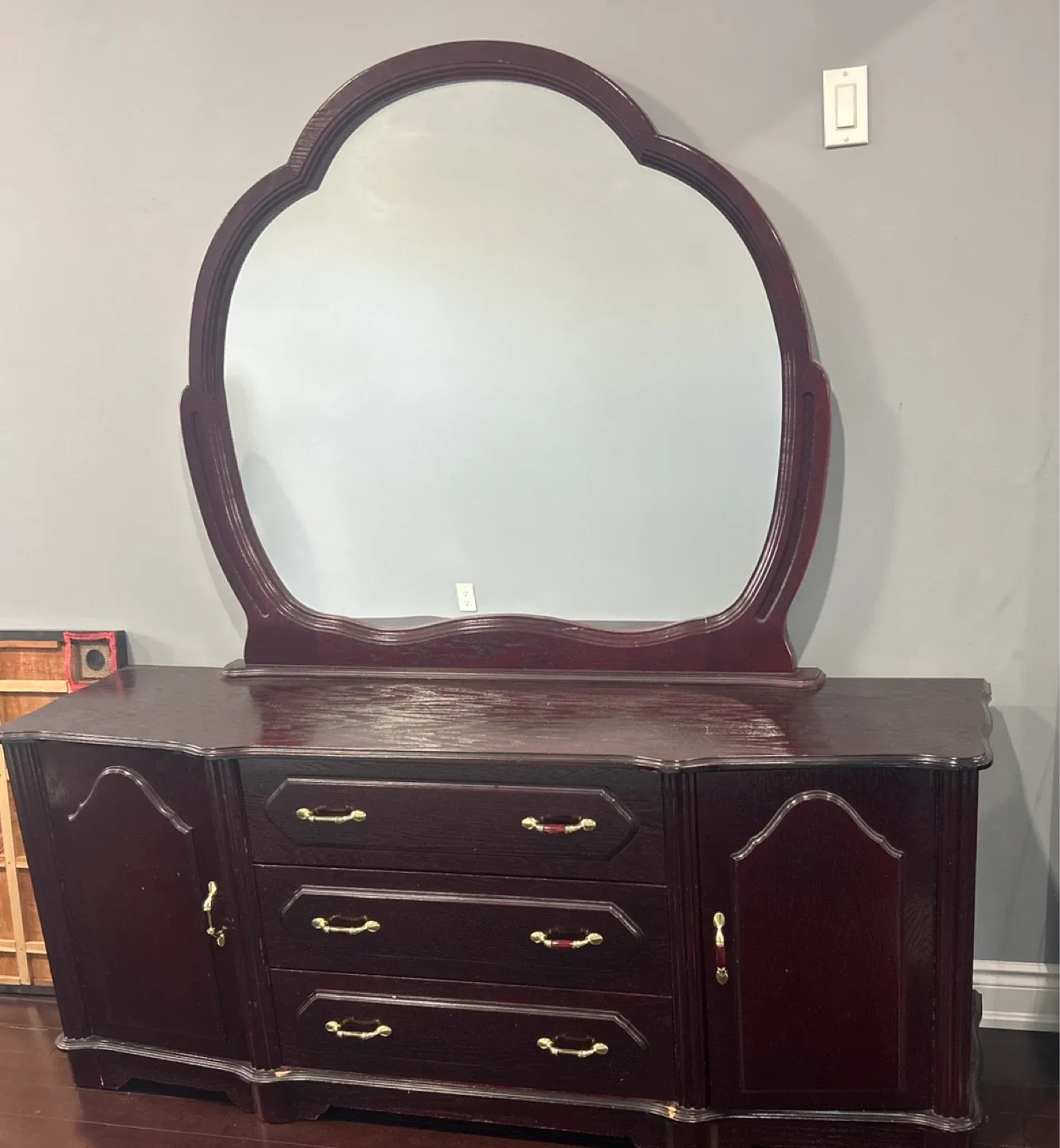 Vintage Wooden Dresser with Mirror