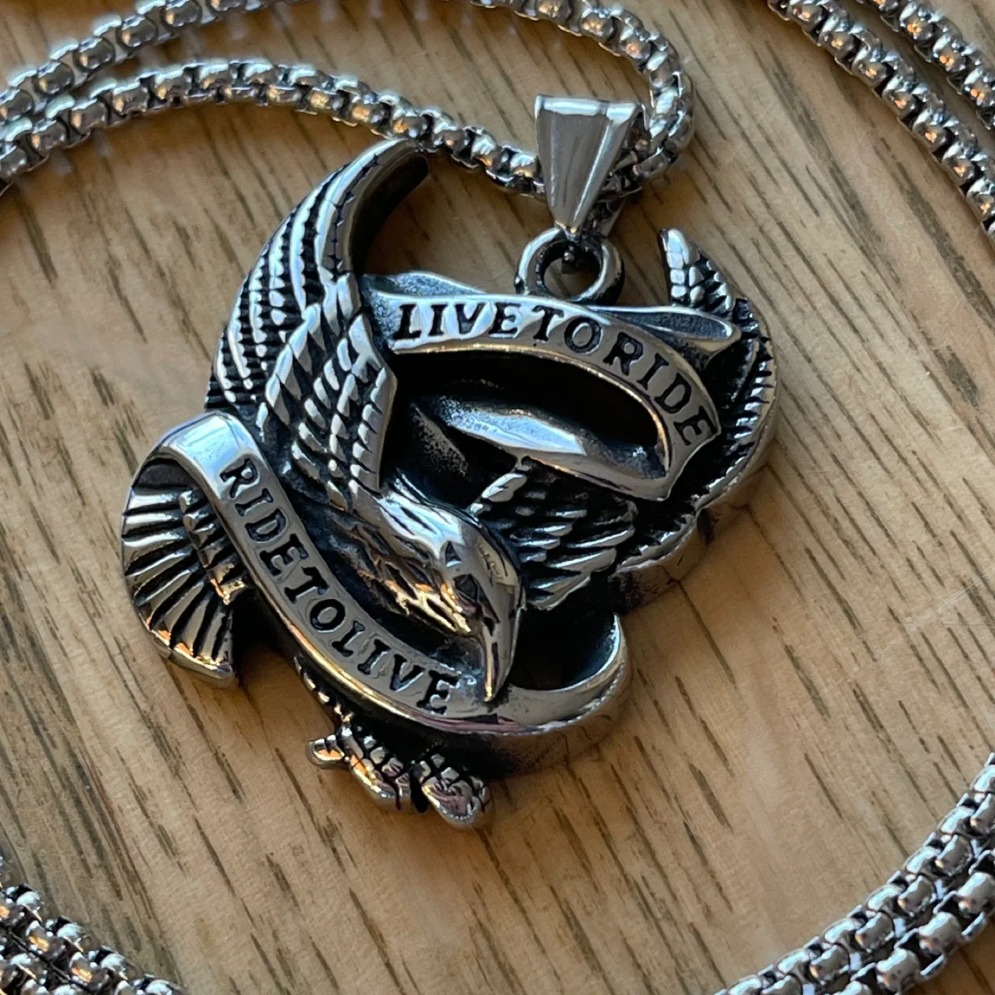 Motorcycle Live to Ride, ride to live stainless steel necklace