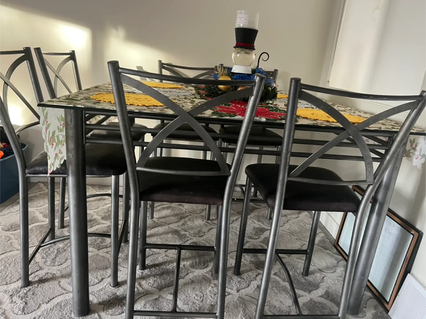 Dining Table with 8 Chairs - Glass Top/free delivery