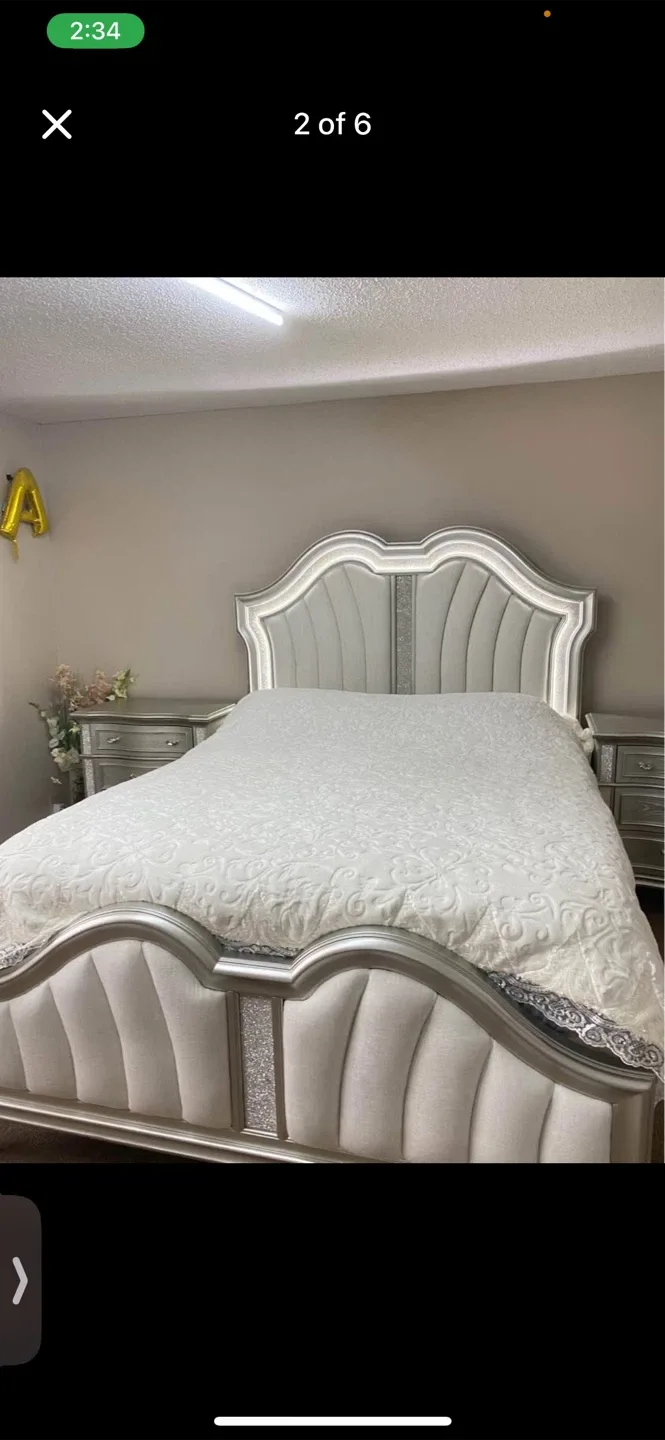 Silver Bedroom Set - Bed, Dresser, Nightstands