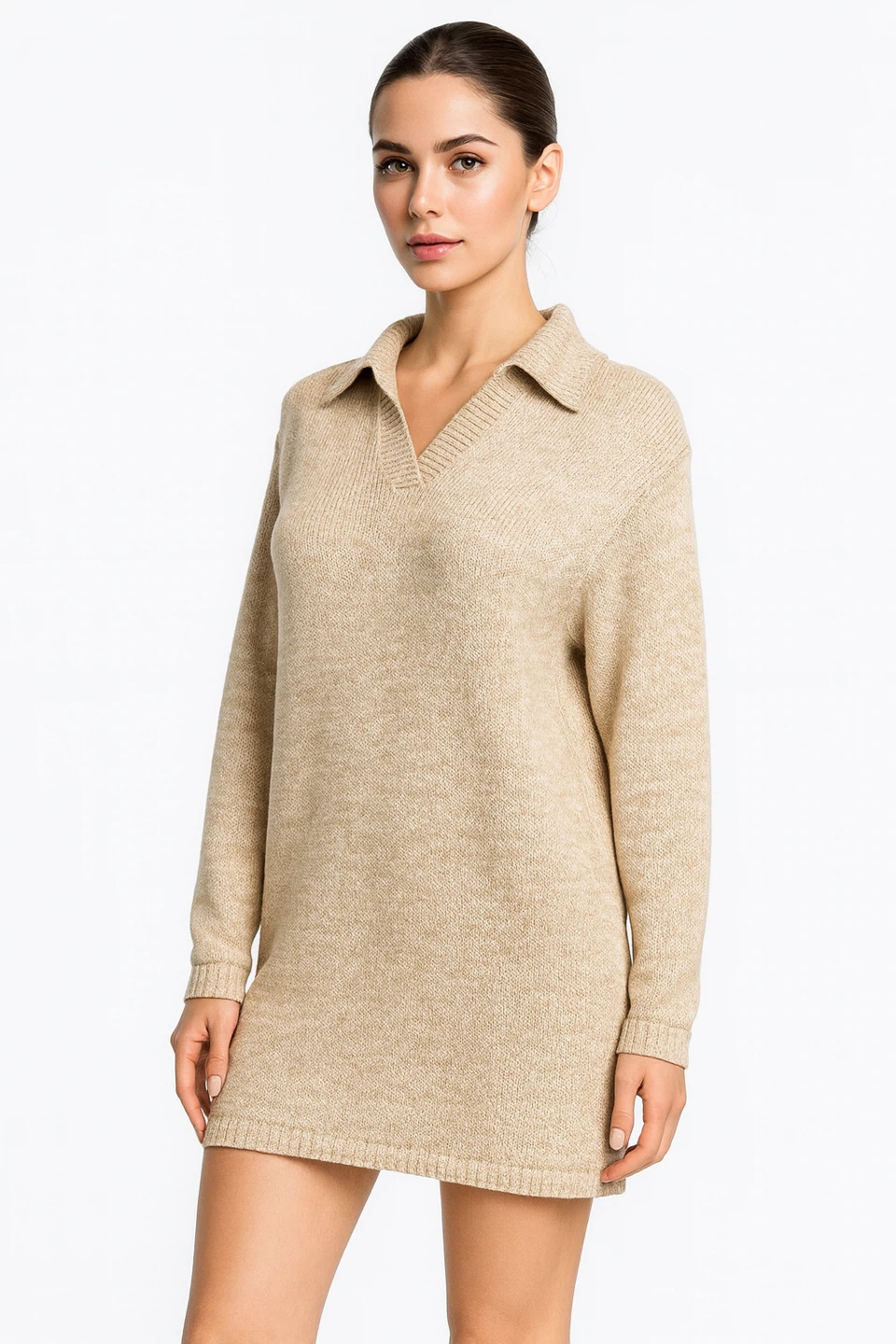 LOCO 100% Cotton Knit Sweater Dress Beige Size S Like New - photo 2
