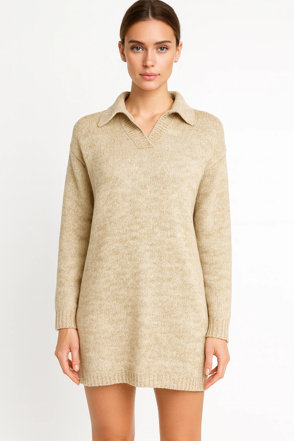 LOCO 100% Cotton Knit Sweater Dress Beige Size S Like New