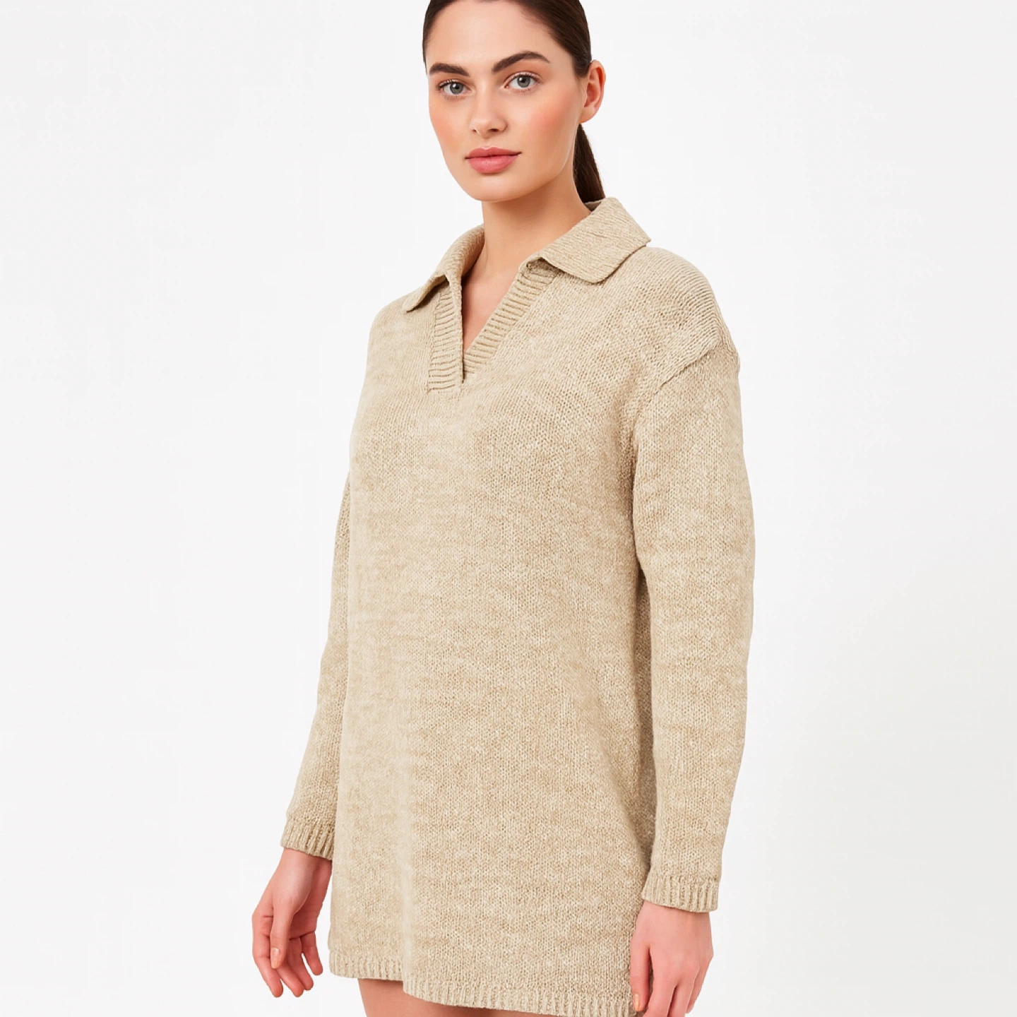 LOCO 100% Cotton Knit Sweater Dress Beige Size S Like New - photo 3