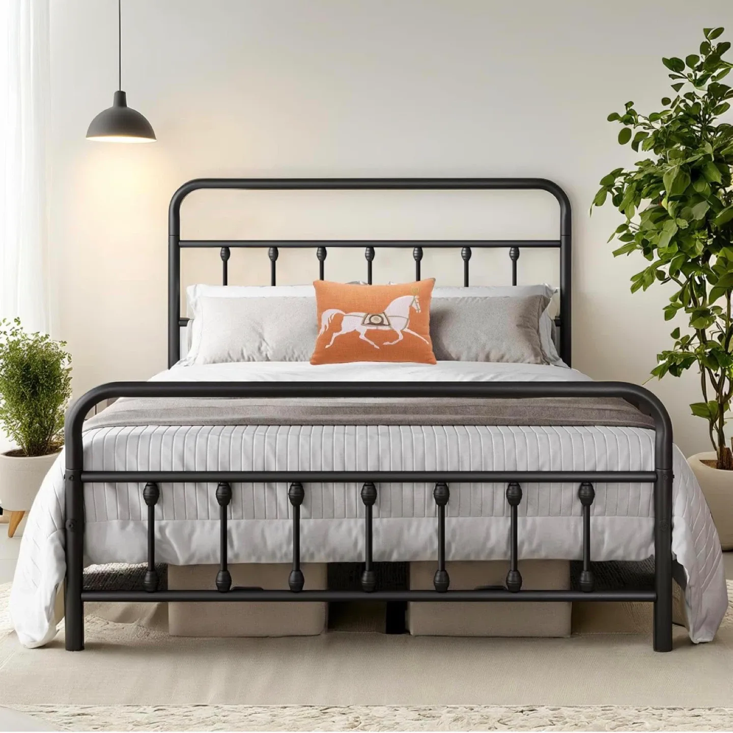 Queen Size Black Metal Platform Bed Frame
