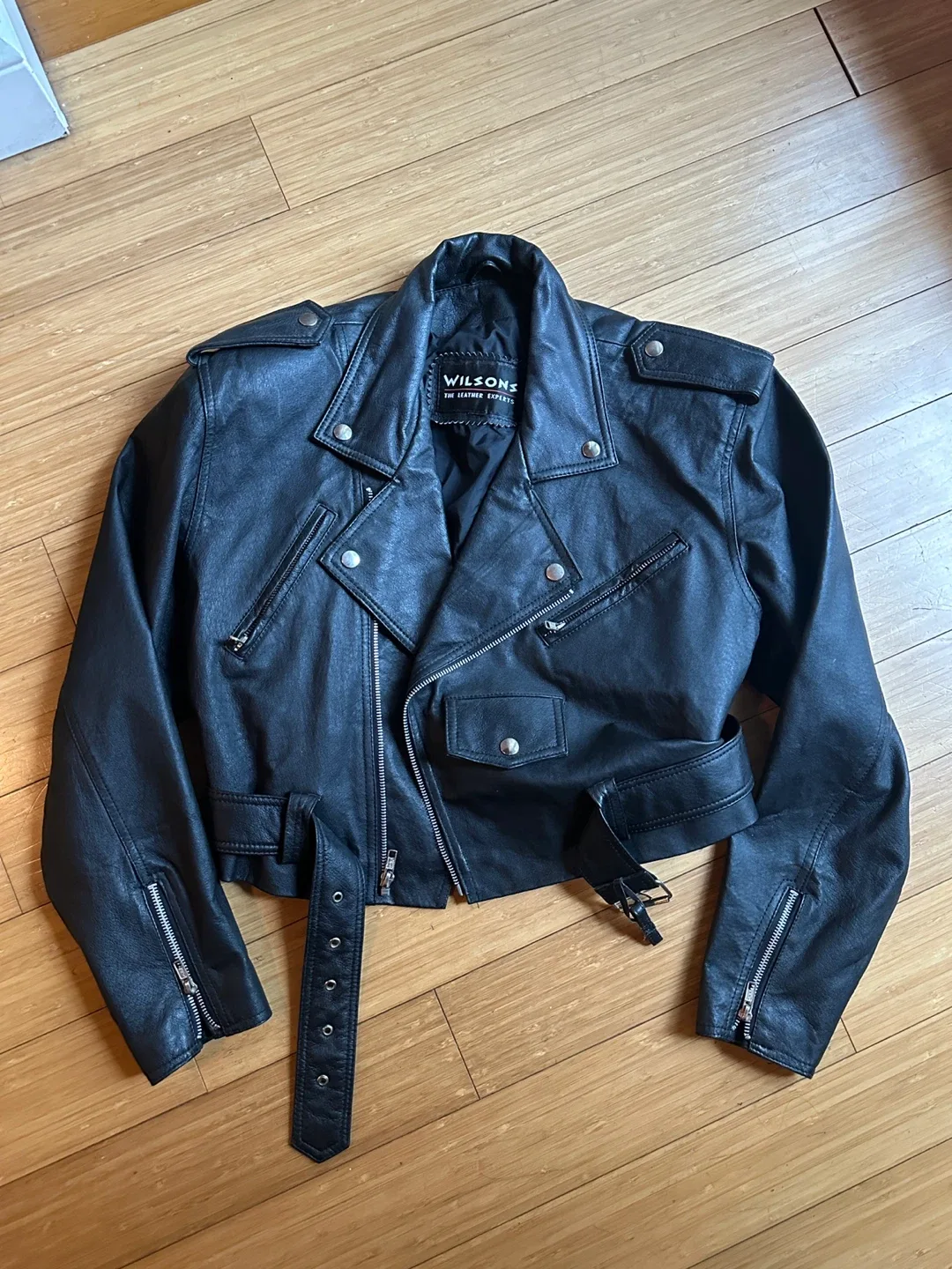 AUTHENTIC BLACK LEATHER BIKER JACKET WOMEN SIZE MEDIUM