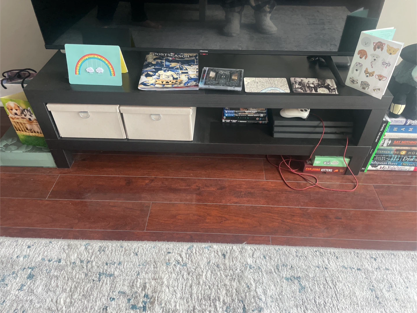 TV stand with boxes