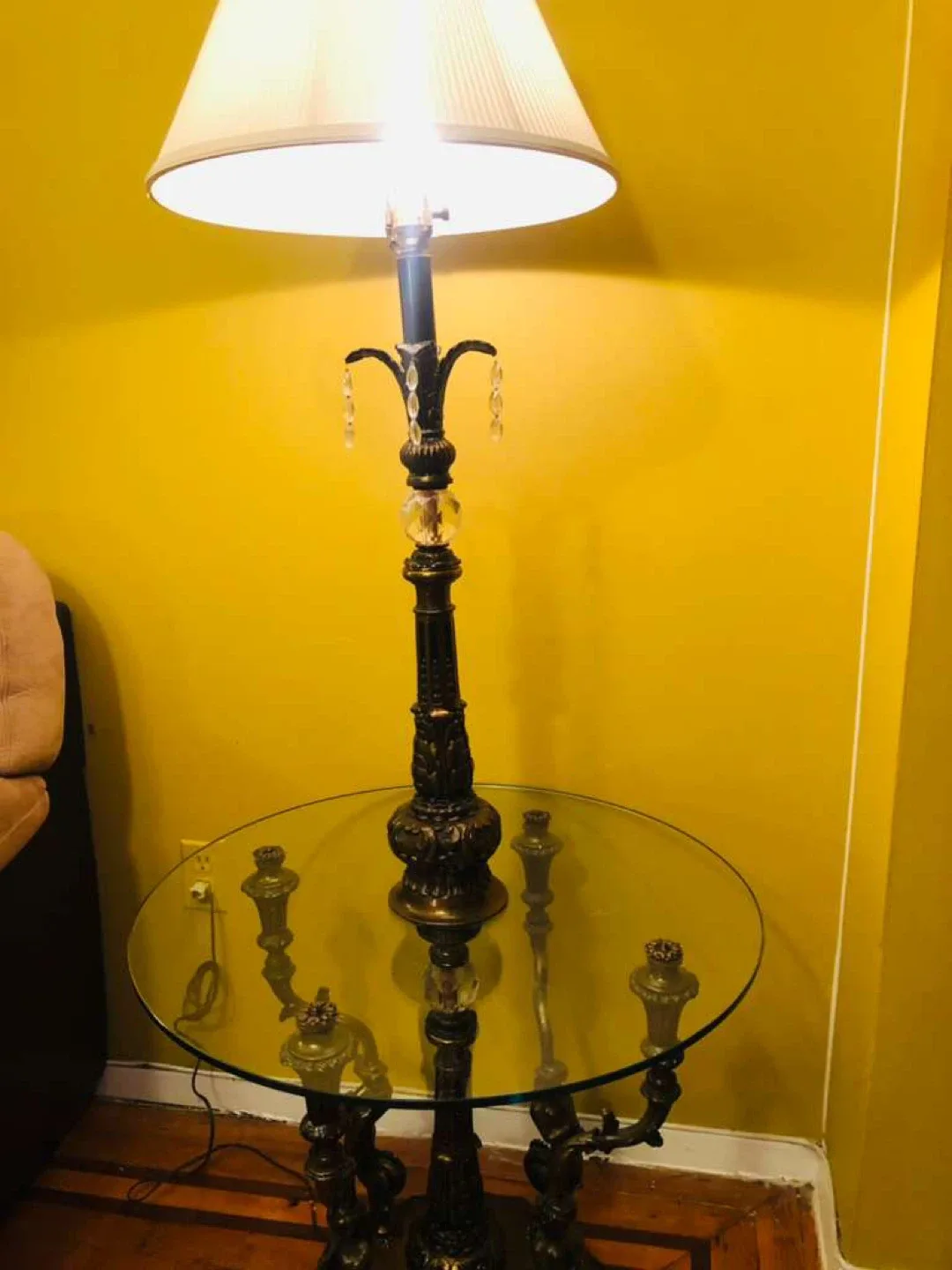 Ornate Glass Top Side Table Lamp