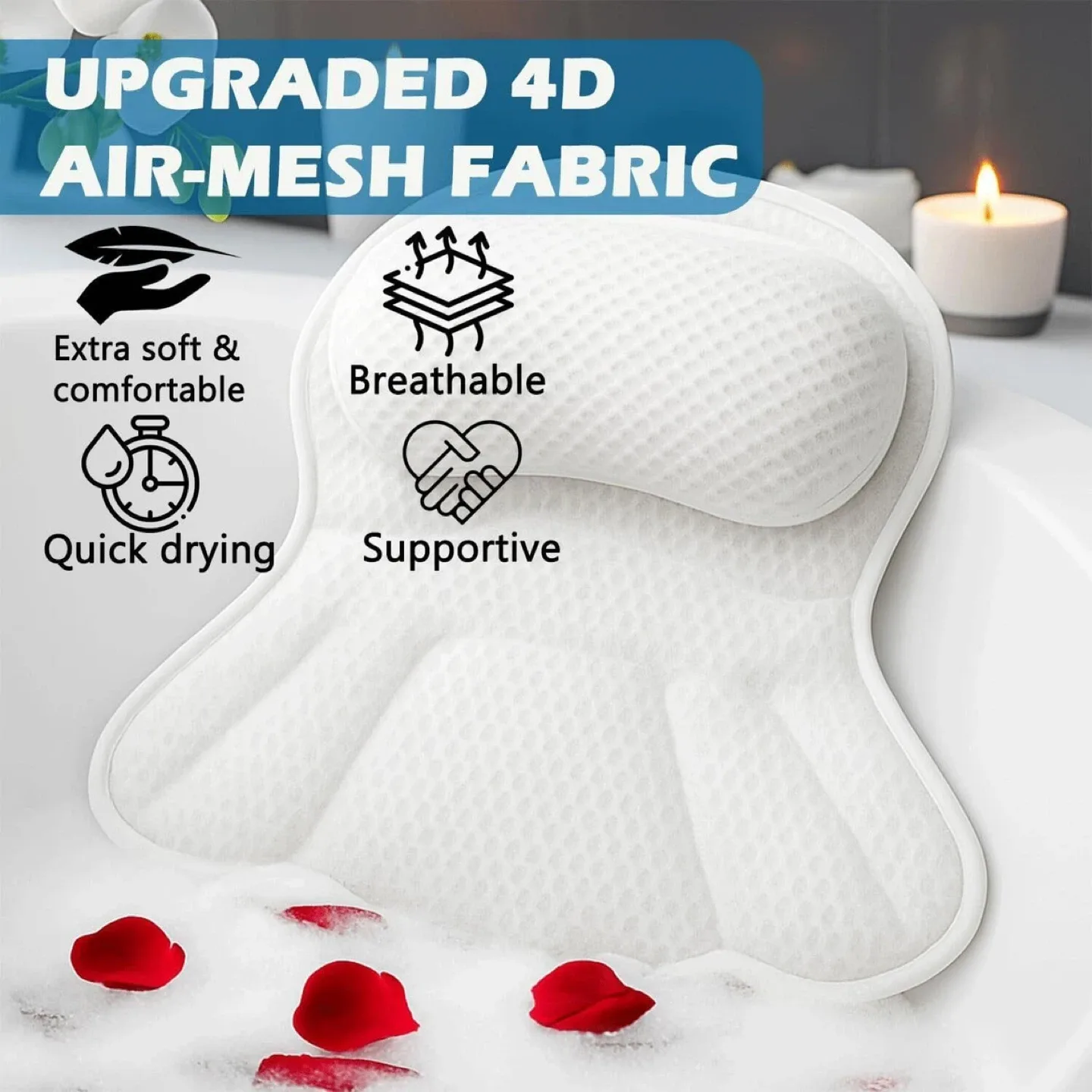 XYORA 4D Air-Mesh Bath Pillow - White, 17" image indicator(2)