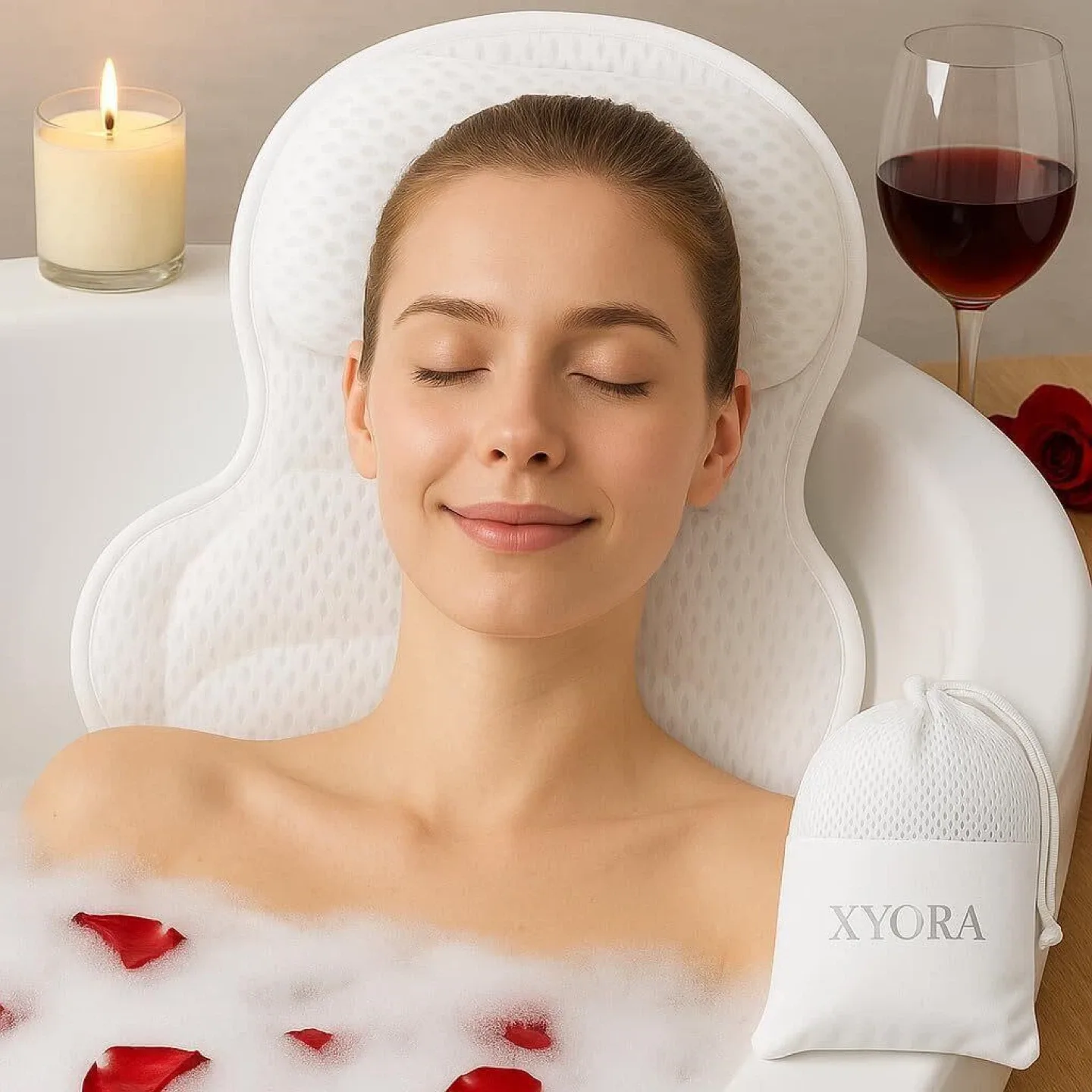 XYORA 4D Air-Mesh Bath Pillow - White, 17"