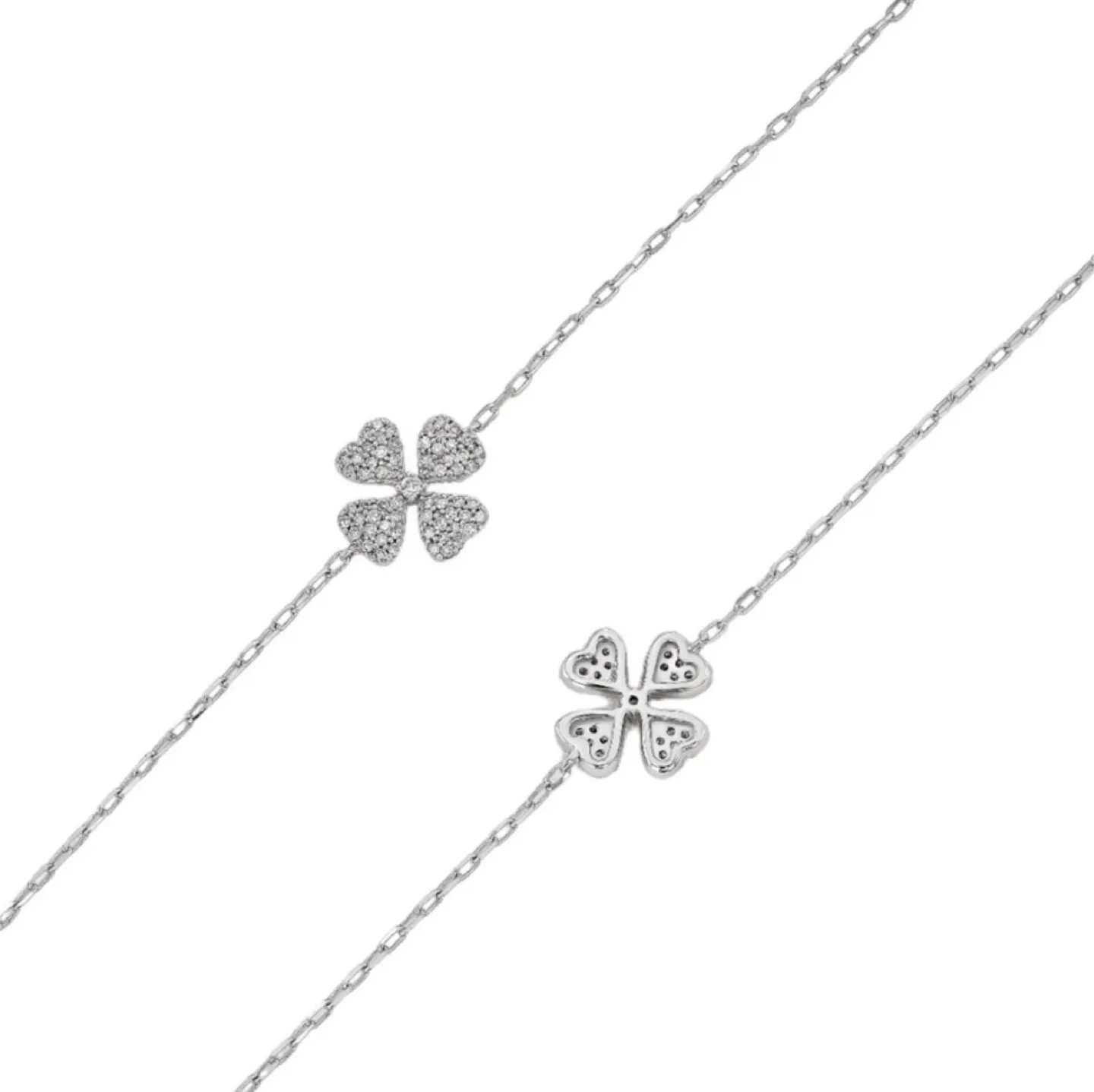 WHITE SOLID GOLD DIAMOND PAVÉ CLOVER FLOWER BRACELET - BRAND NEW