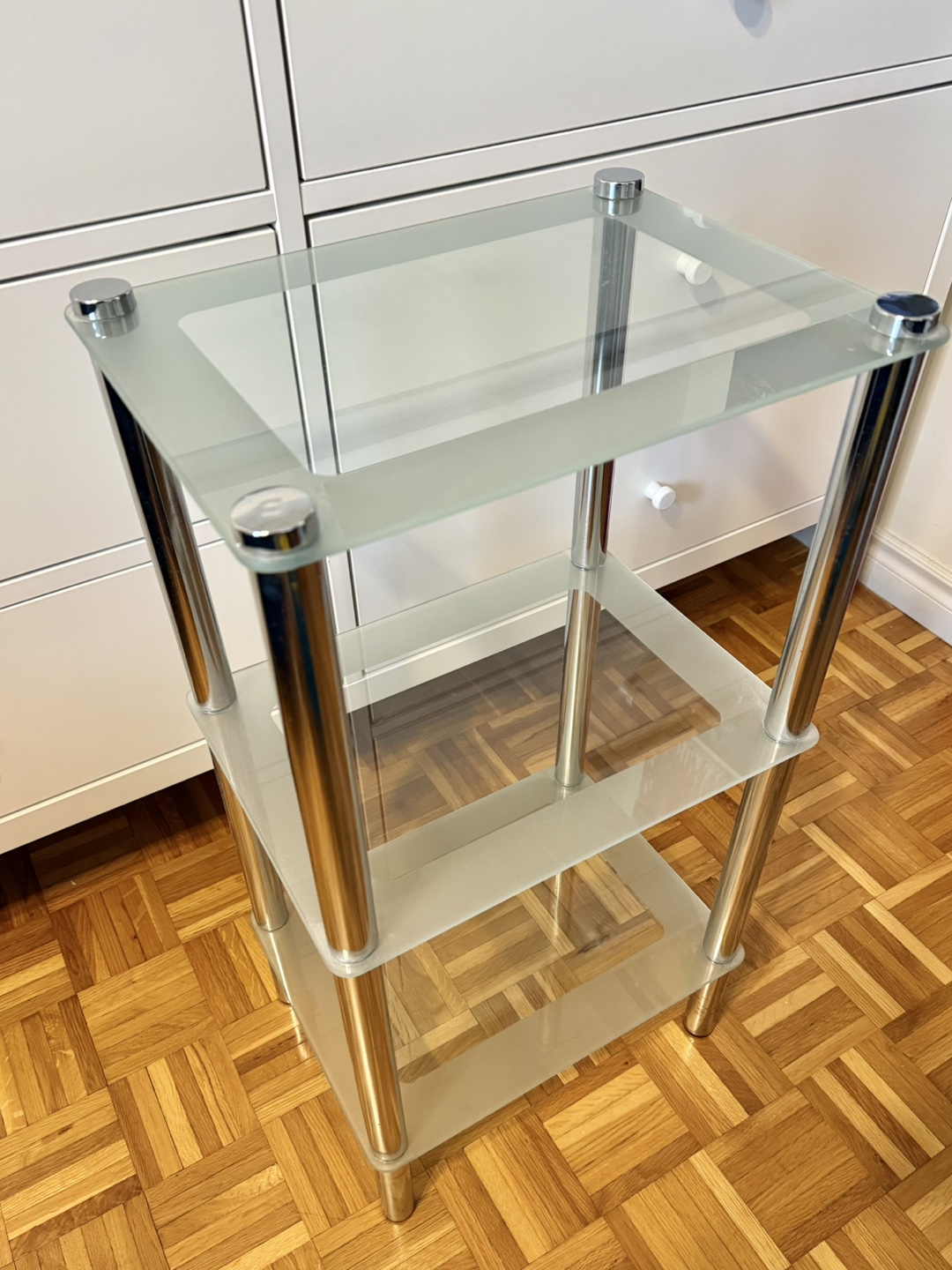 Glass and Chrome Side Table, Shelf - photo 2