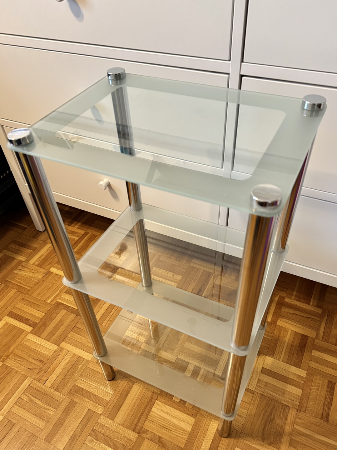 Glass and Chrome Side Table, Shelf