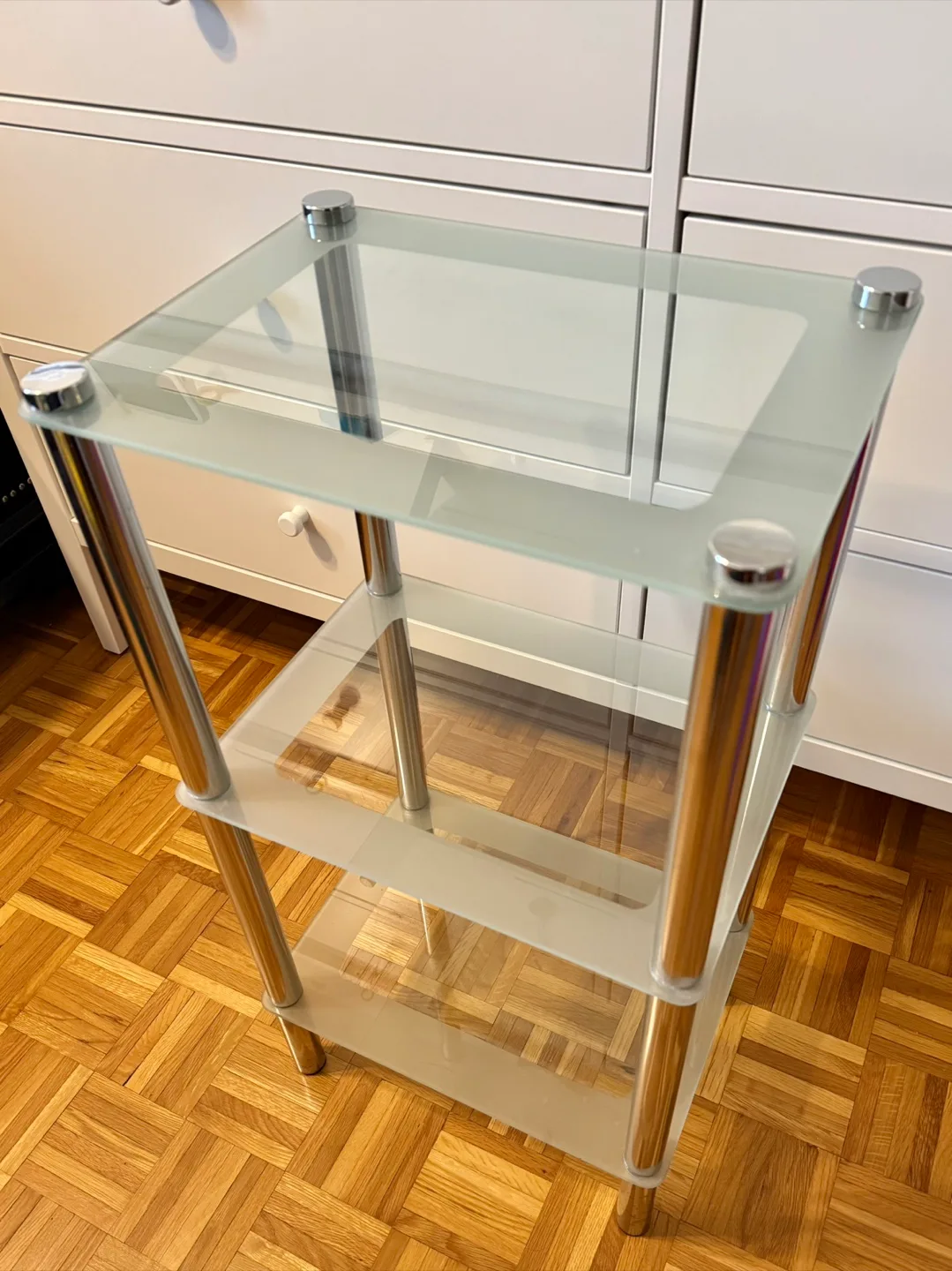 Glass and Chrome Side Table, Shelf