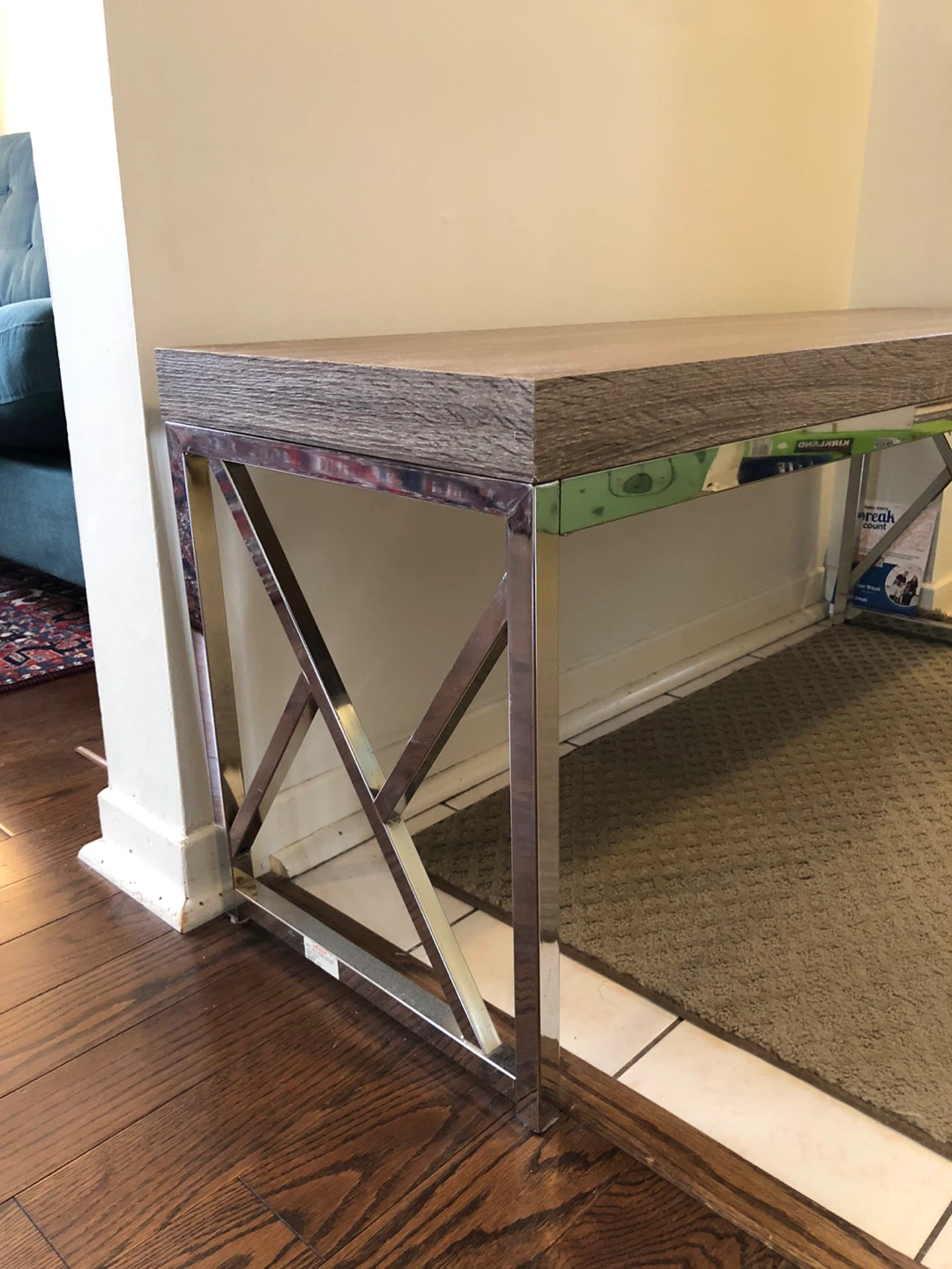 Wood & Chrome Console Table - photo 3