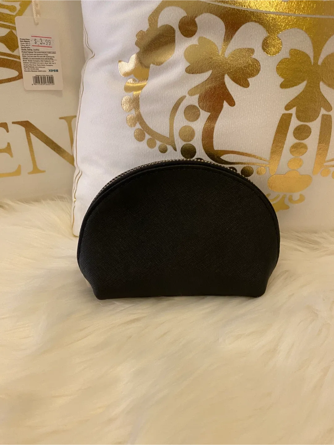 New Danier leather Black Dome Cosmetic Bag