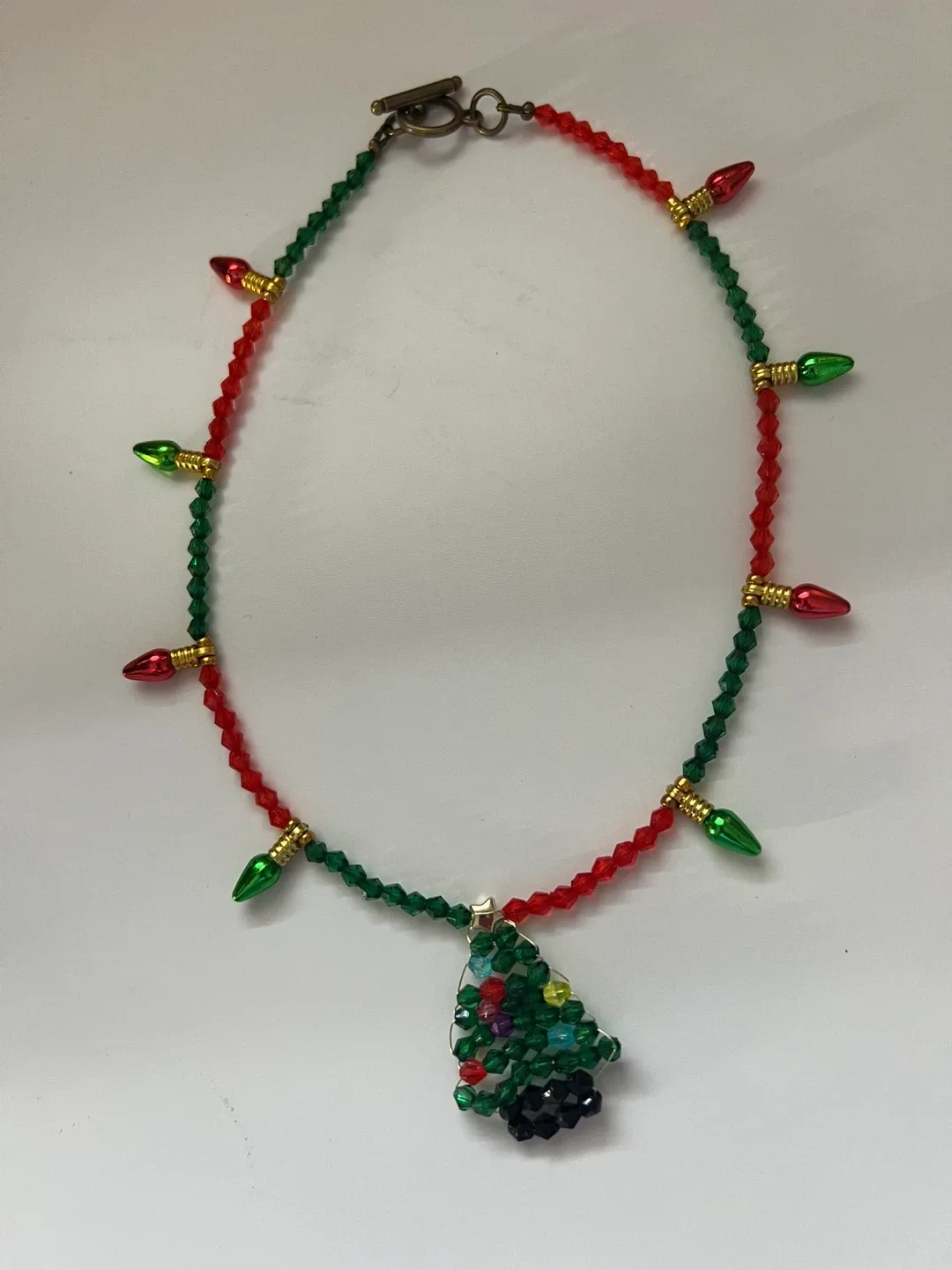 Christmas Tree Beaded Necklace